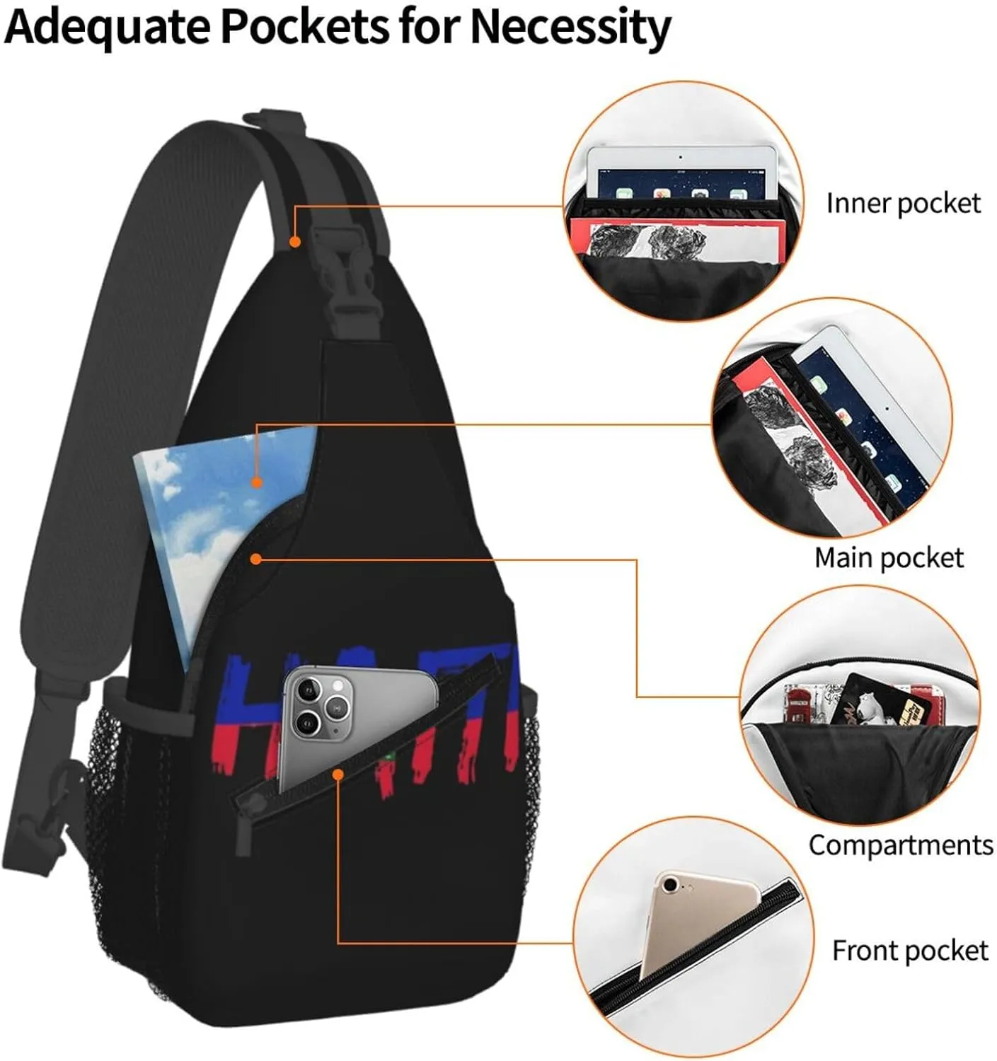 ASYG Haiti Sling Bag Haiti Flag Shoulder Bag Haiti Crossbody Chest Daypack Casual Backpack Flag Bag for Haitian