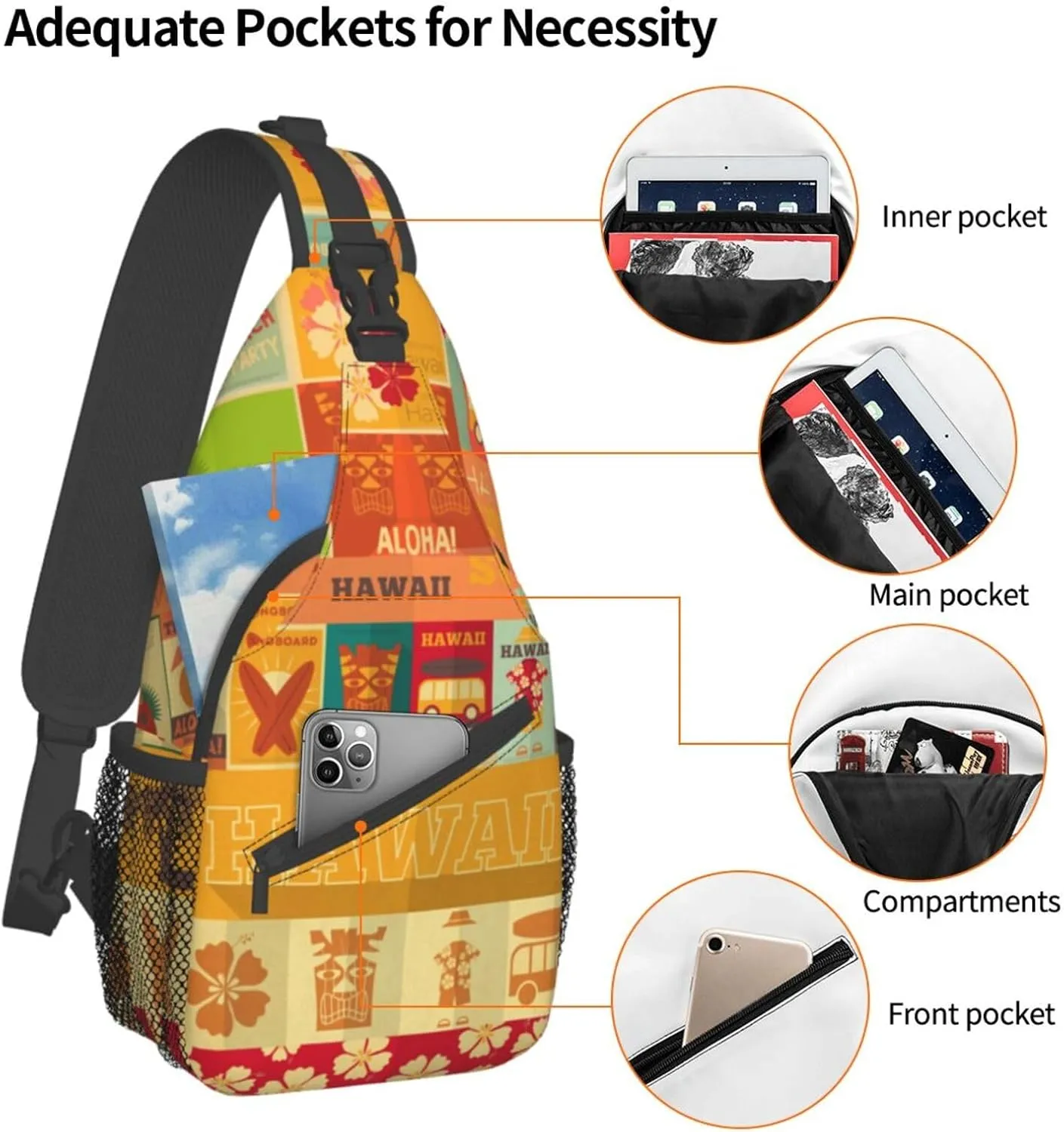 ASYG Hawaii Sling Bag Hawaii Flower Crossbody Chest Daypack Casual Backpack Hawaiian Shoulder Bag