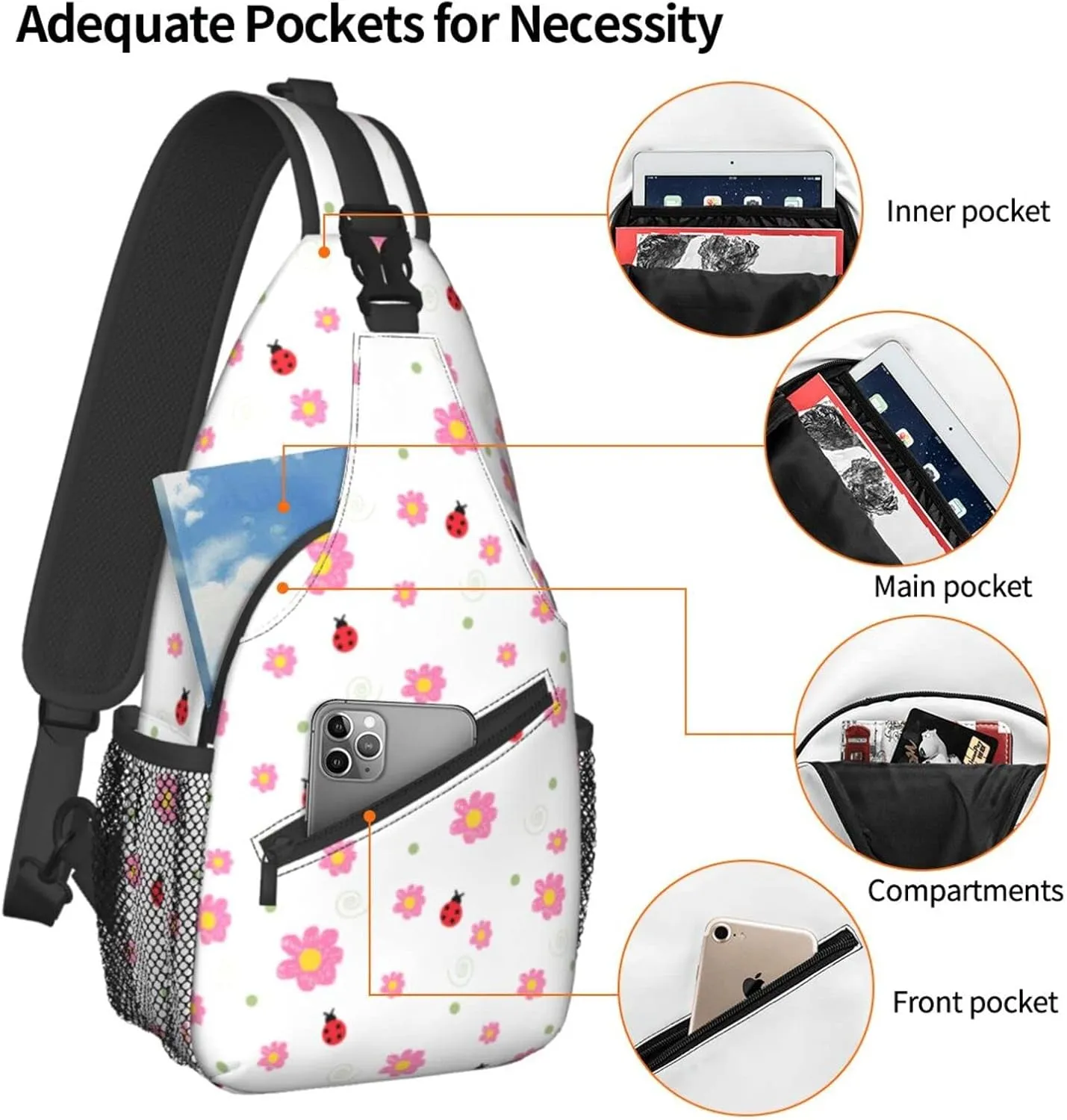 ASYG Ladybug Sling Bag Crossbody Chest Daypack Casual Backpack Cute Shoulder Bag For Travel Hiking Sport Gym