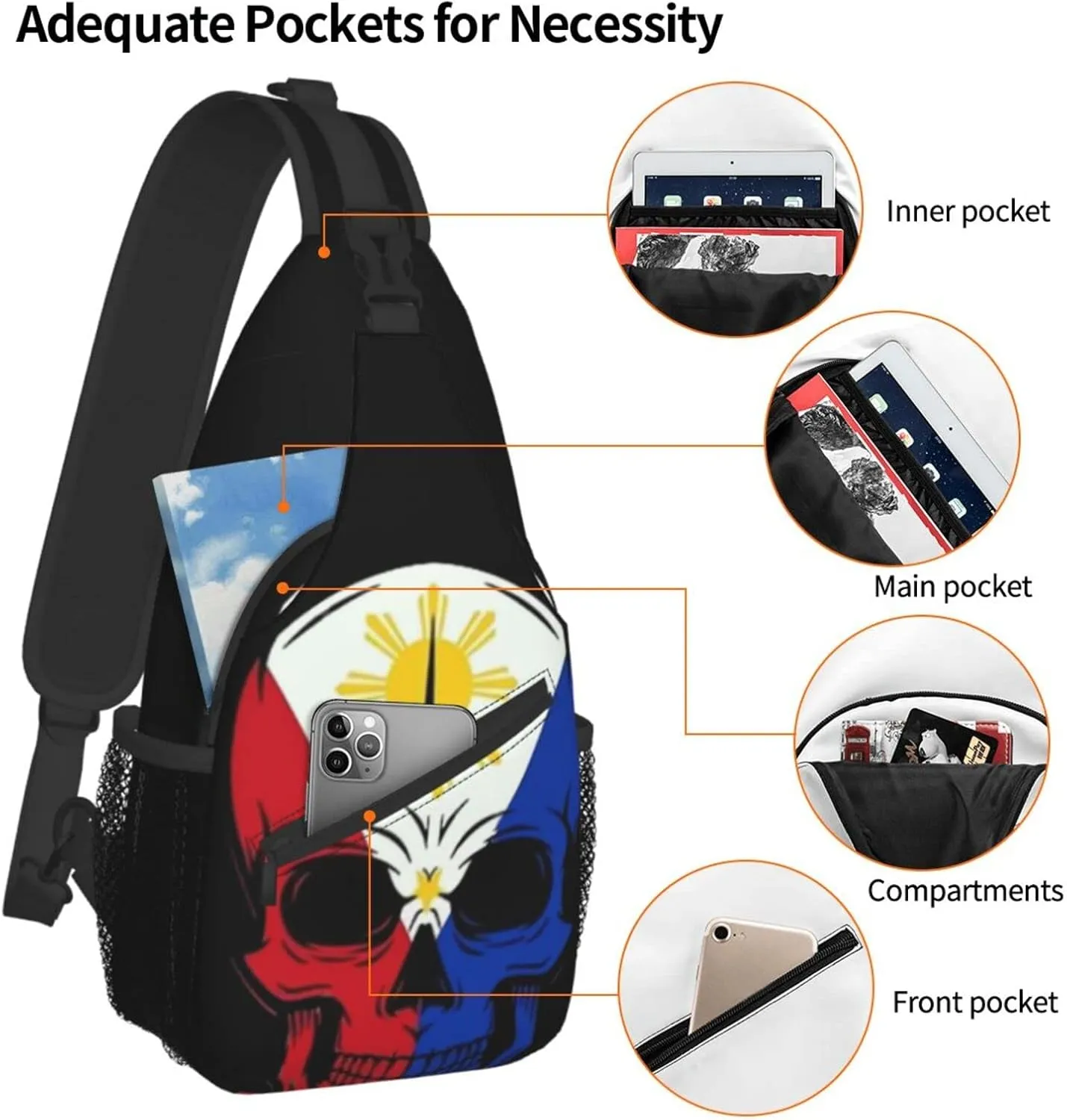 ASYG Philippine Sling Bag Philippine Flag Crossbody Chest Daypack Casual Backpack Filipino Shoulder Bag For Travel Picnic