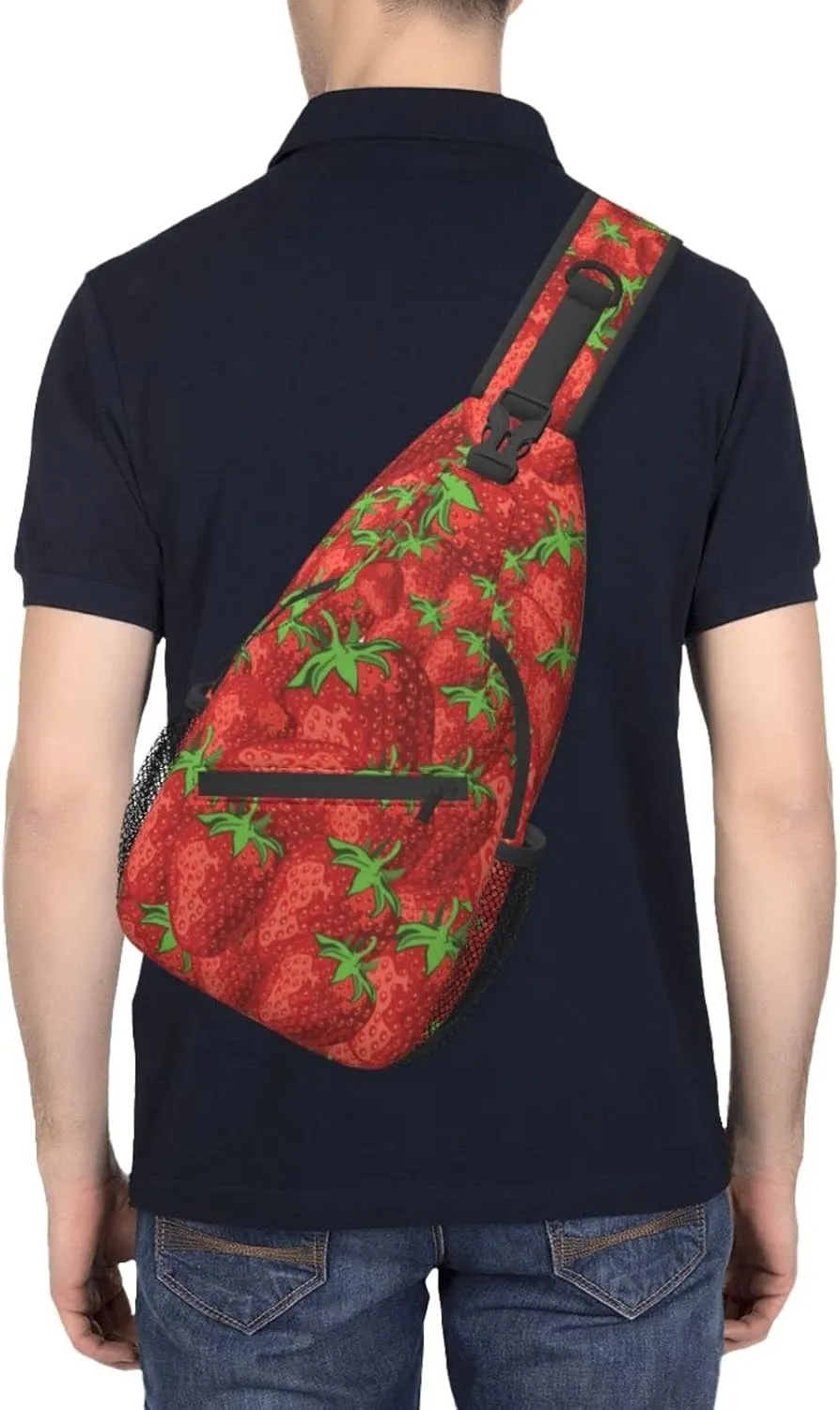 ASYG Strawberry Sling Bag Cute Crossbody Chest Daypack Casual Backpack Women Shoulder Bag For Travel Picnic