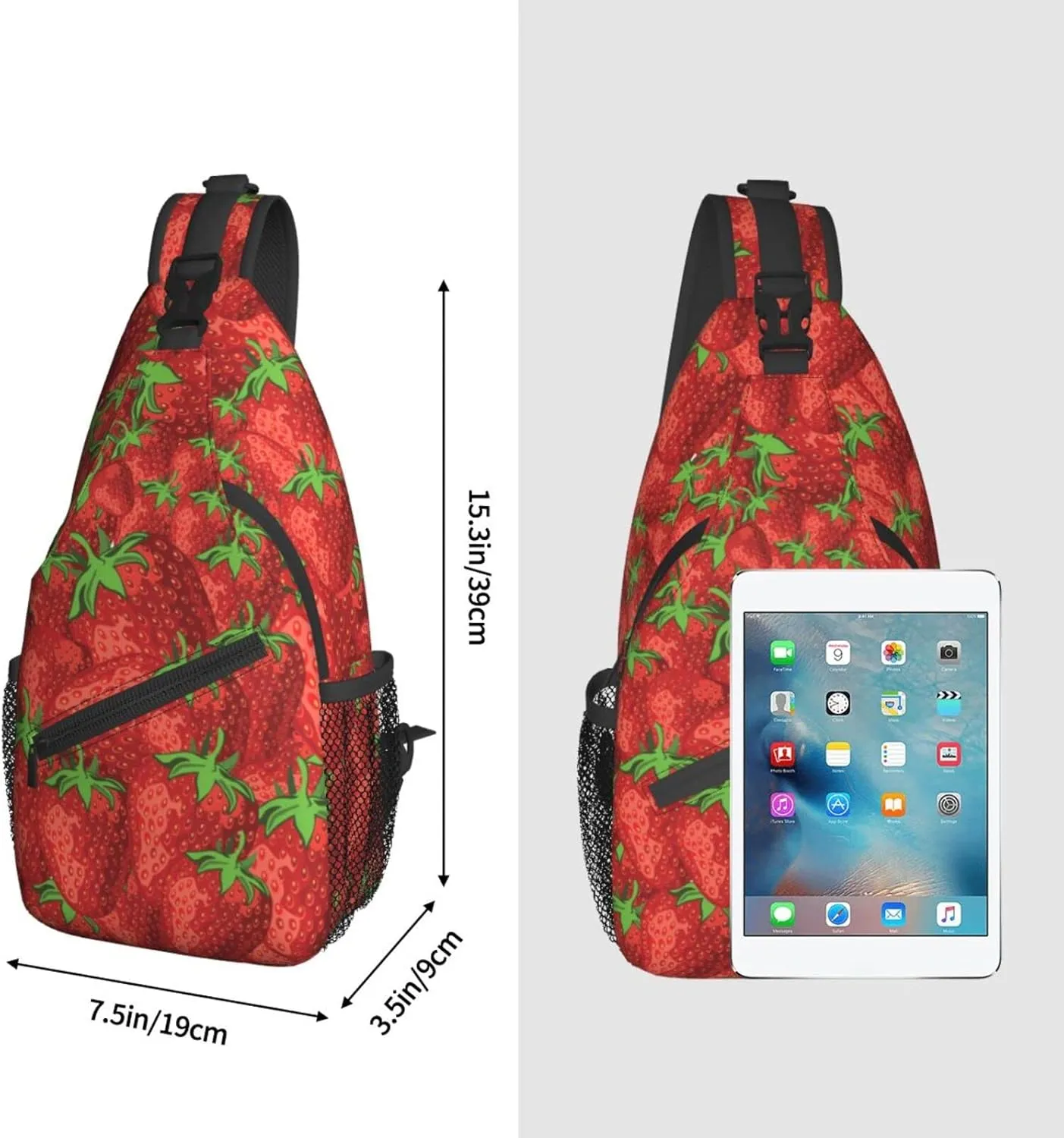 ASYG Strawberry Sling Bag Cute Crossbody Chest Daypack Casual Backpack Women Shoulder Bag For Travel Picnic