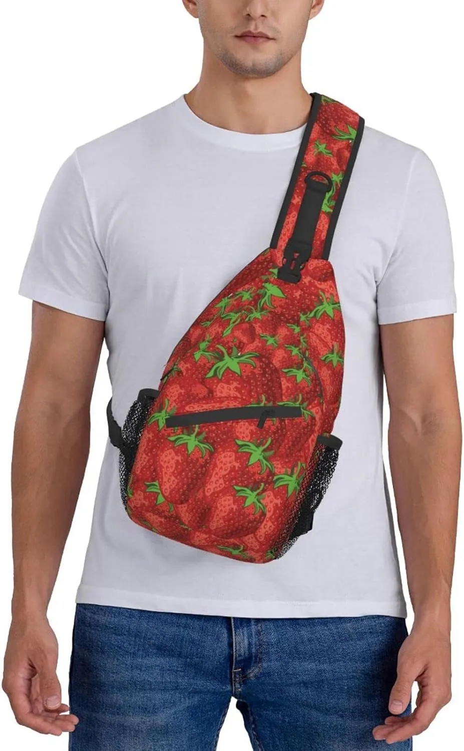 ASYG Strawberry Sling Bag Cute Crossbody Chest Daypack Casual Backpack Women Shoulder Bag For Travel Picnic