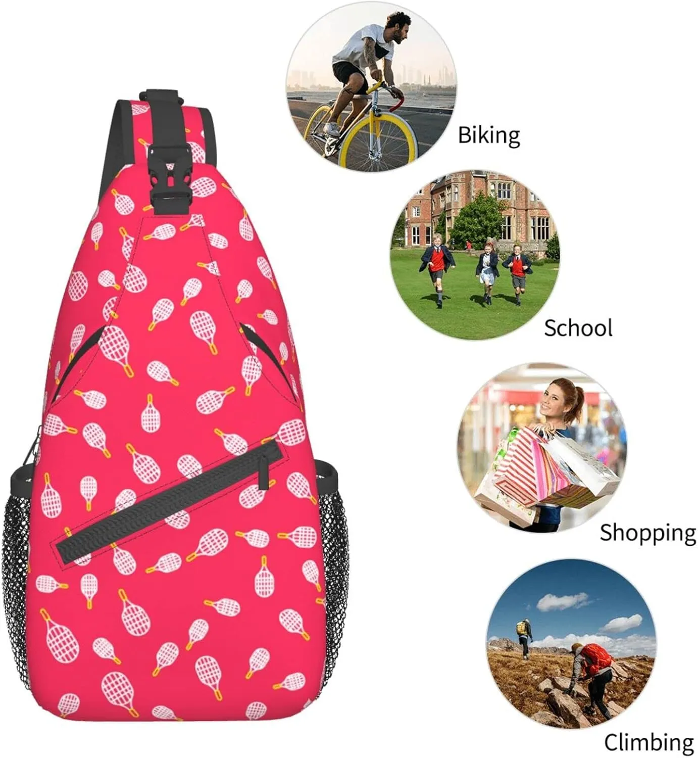 ASYG Tennis Sling Bag Sport Crossbody Chest Daypack Casual Backpack Tennis Shoulder Bag For Travel Picnic