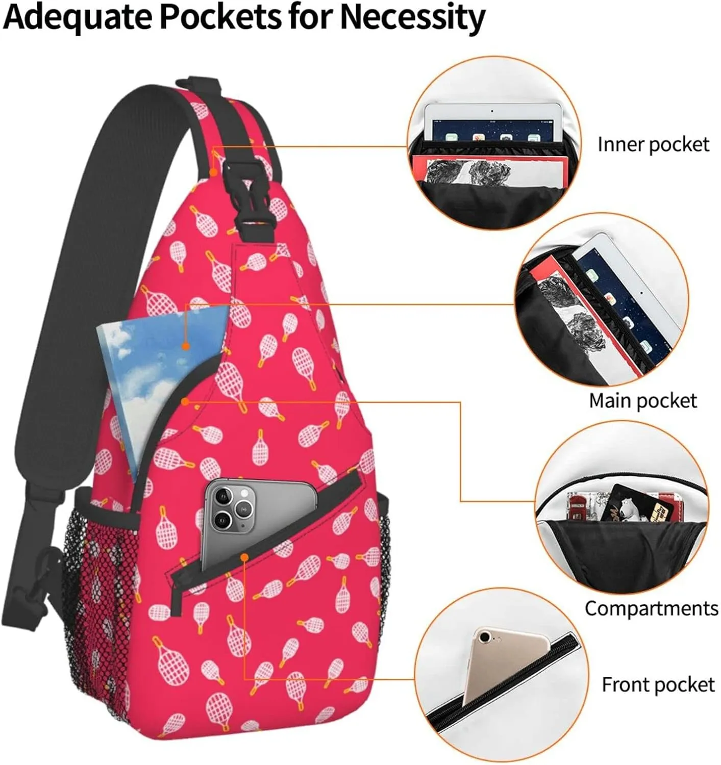 ASYG Tennis Sling Bag Sport Crossbody Chest Daypack Casual Backpack Tennis Shoulder Bag For Travel Picnic