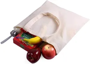 ATMOS GREEN 50 pack 15 X 16 inch with long handle NATURAL Color 5.5 oz 100% cotton reusable grocery bags eco friendly super strong great choice for promotion branding gift Made in India (NATURAL, 50)