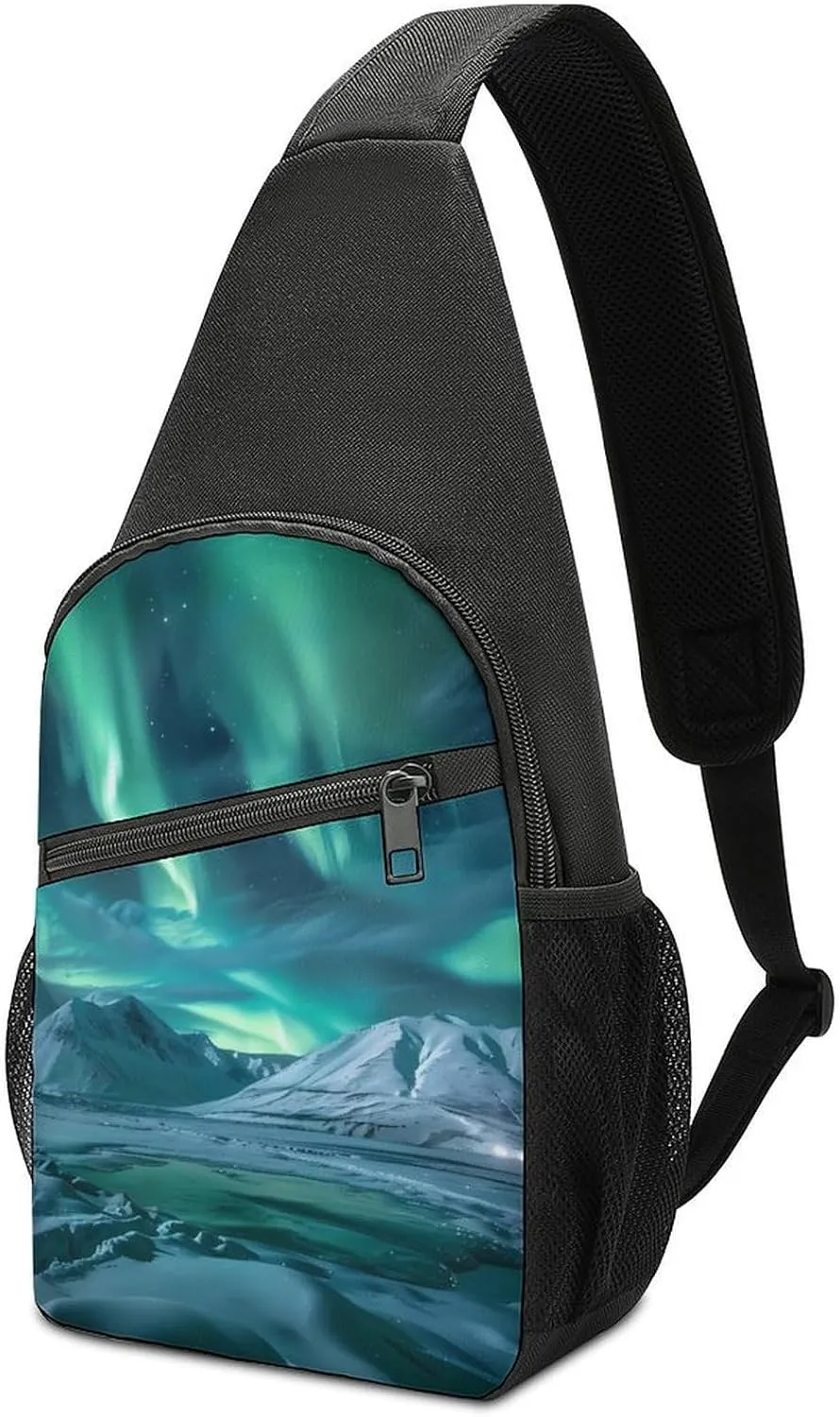 Aurora Northern Lights Chest Bag for Men Small Sling Backpack Crossbody Sling Bags for Outdoors Hiking Traveling