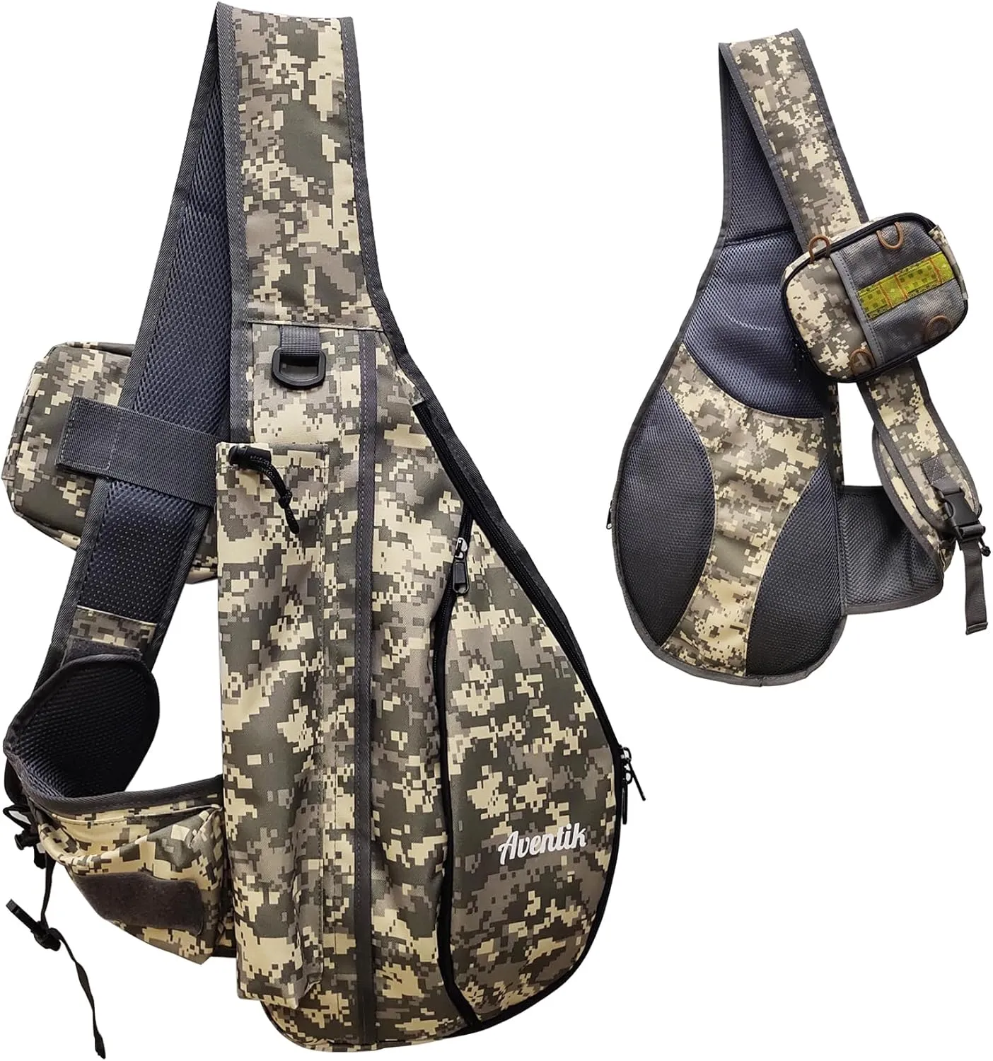 Aventik Tenkara Sling Bag, Adjustable Outdoor Tenkara Fishing Shoulder Backpack, Large Capacity with Multi Function(Camo)