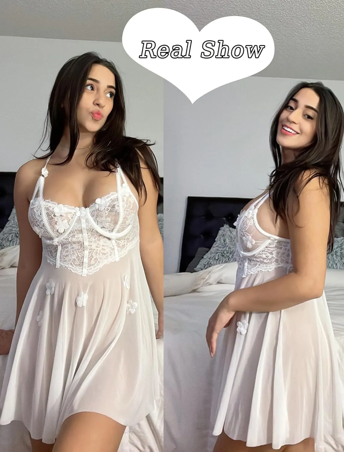 Avidlove Lace Lingerie for Woman Mesh Babydoll Lingeries Sexy Baby Doll Sleepwear Lace Chemise Boudoir Outfits S-XXL