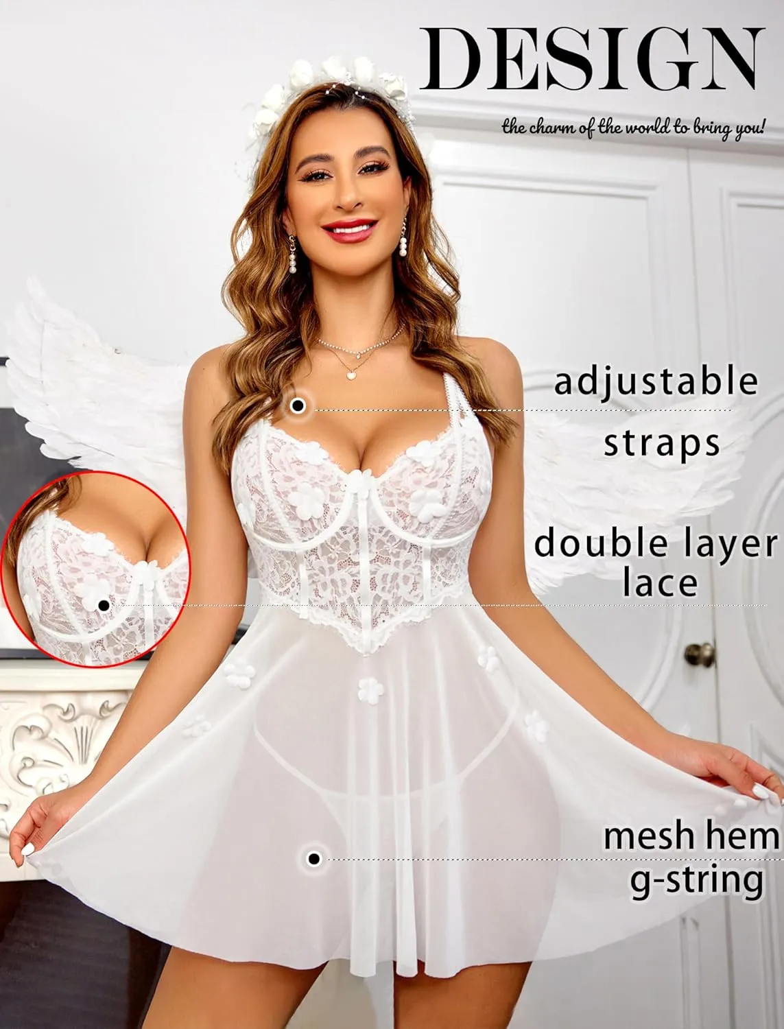Avidlove Lace Lingerie for Woman Mesh Babydoll Lingeries Sexy Baby Doll Sleepwear Lace Chemise Boudoir Outfits S-XXL