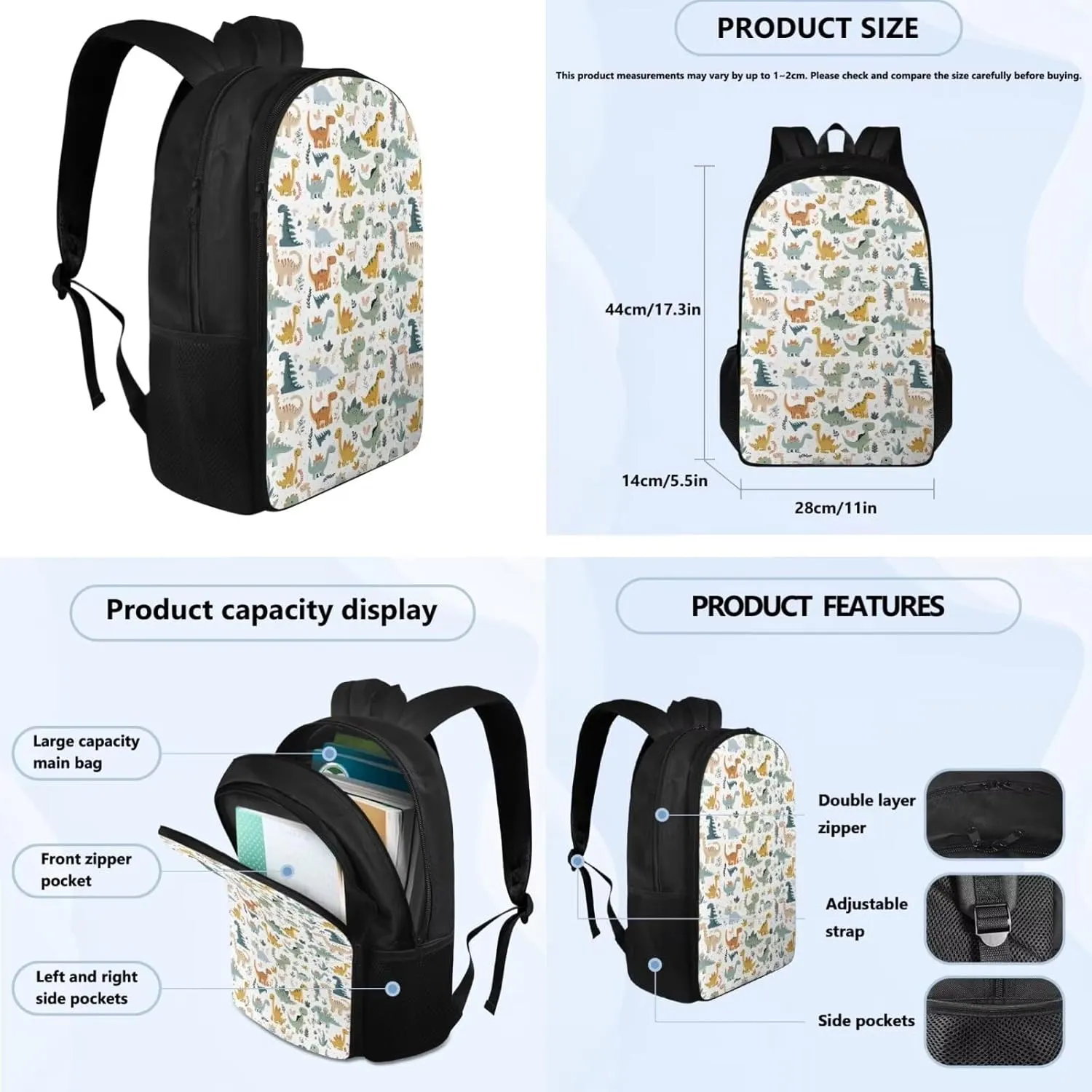 Baby Dinosaur Kids Backpack for Boys 4-7 Elementary School Teenage Girls 12Inch Bookbags Lunch Bag Sets Boys Preschool Backpack Top Sling/Handle Help to Store and Carry