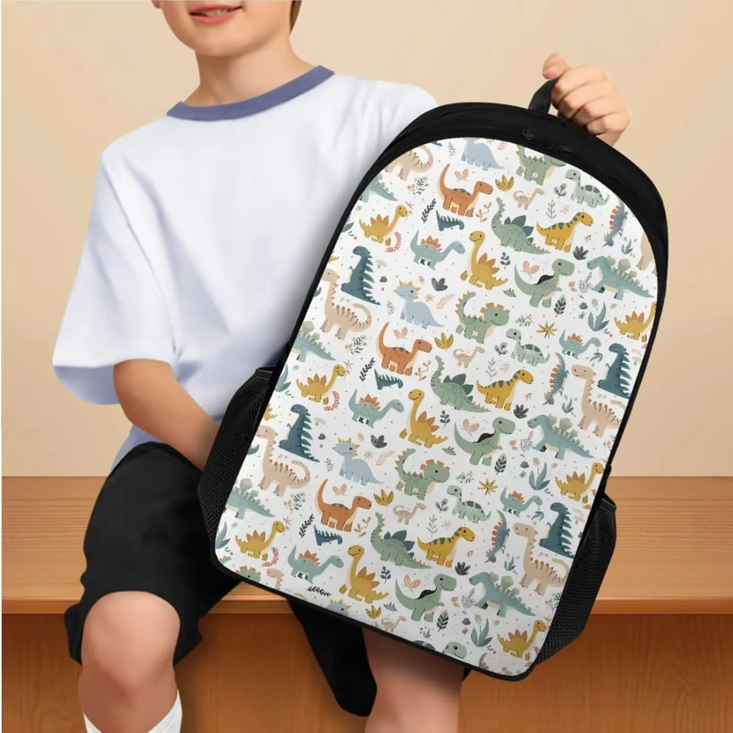 Baby Dinosaur Kids Backpack for Boys 4-7 Elementary School Teenage Girls 12Inch Bookbags Lunch Bag Sets Boys Preschool Backpack Top Sling/Handle Help to Store and Carry