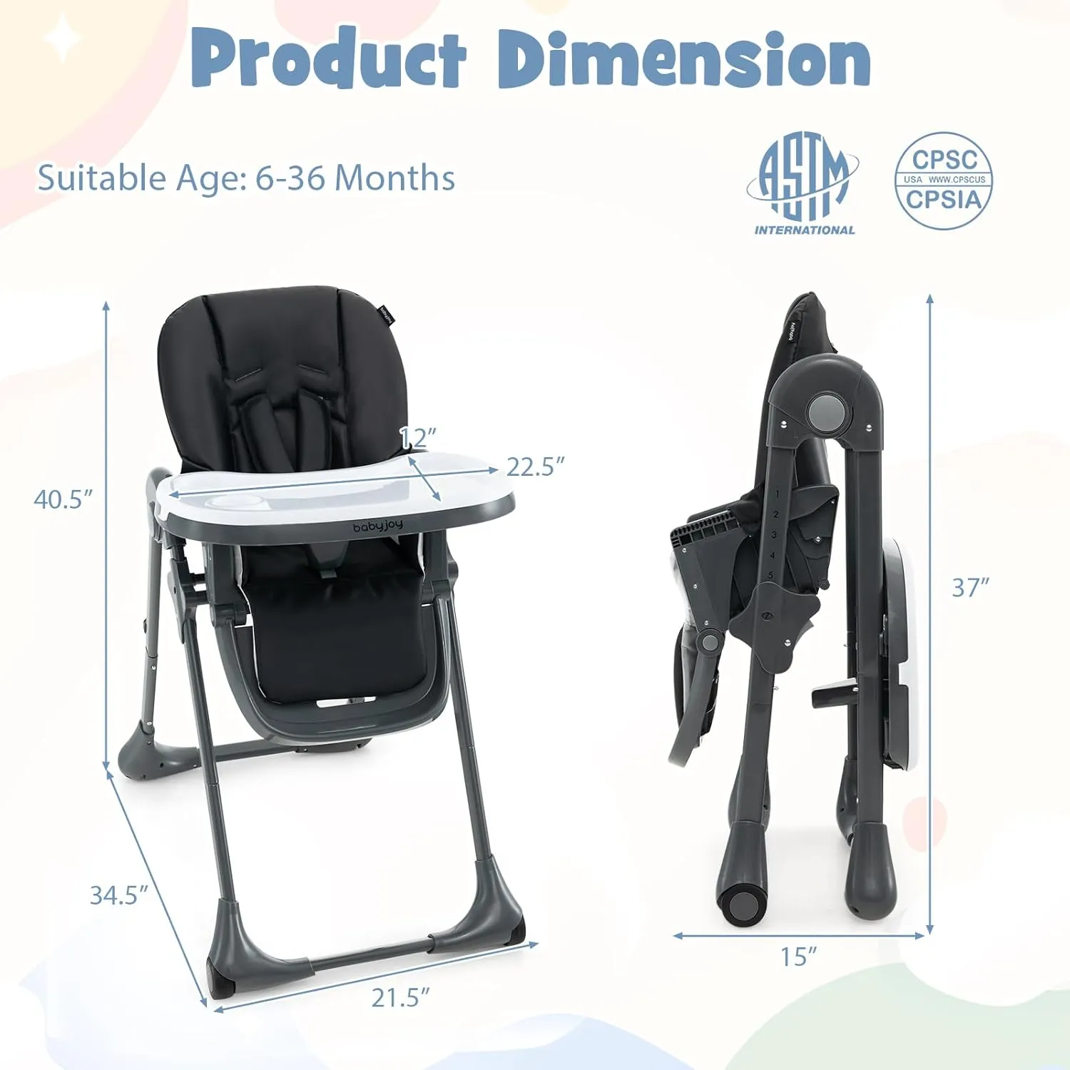 BABY JOY Convertible High Chair for Babies & Toddlers, Height Adjustable, Grow & Go High Chair w/Recline & Footrest, Removable Double Tray, Portable Baby Dinning Chair with Wheels (Black)