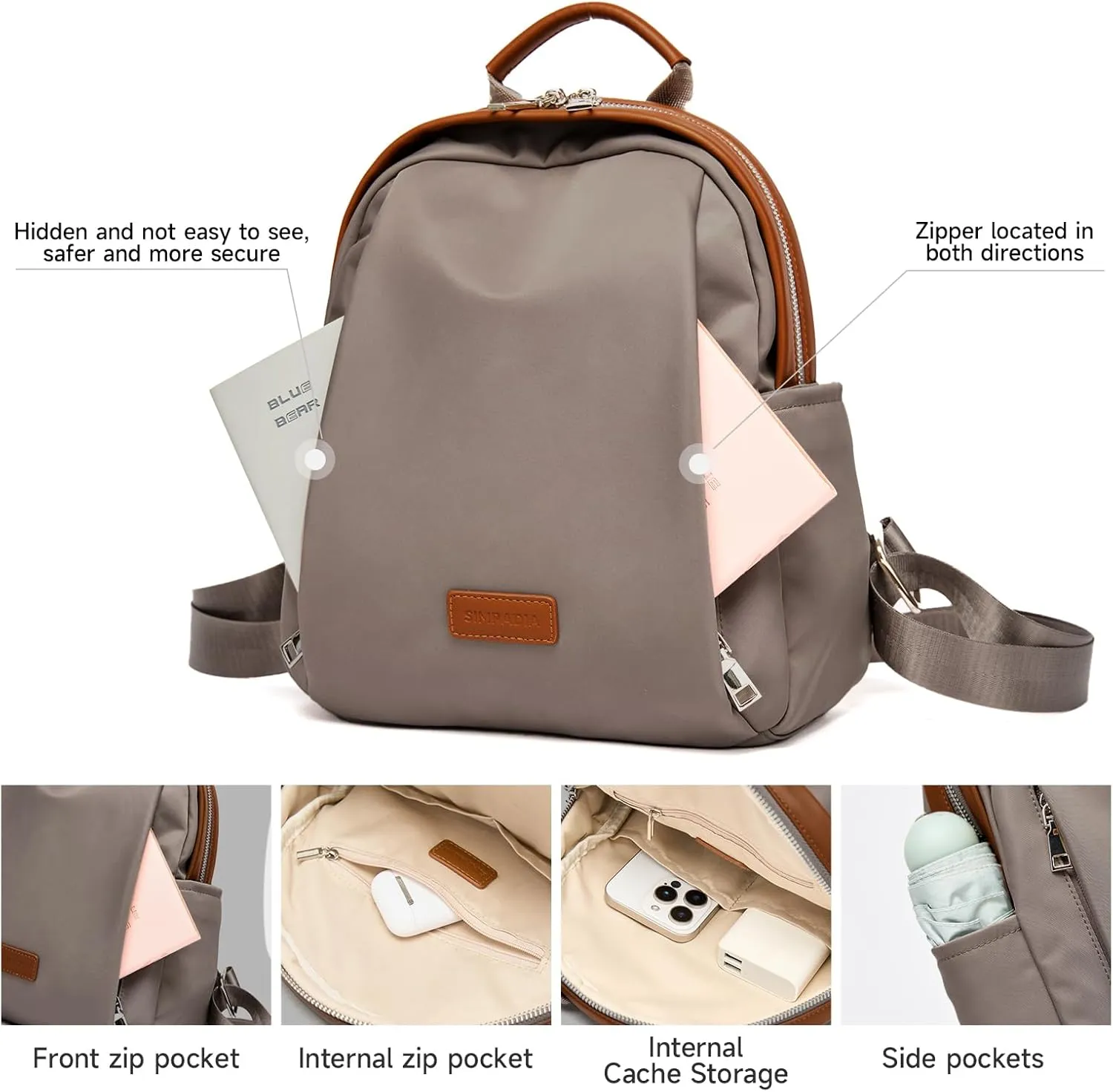 Backpack Purse for Women Anti-theft bag for Ladies Waterproof Convertible Travel Shoulder Bag Lightweight (Grey)
