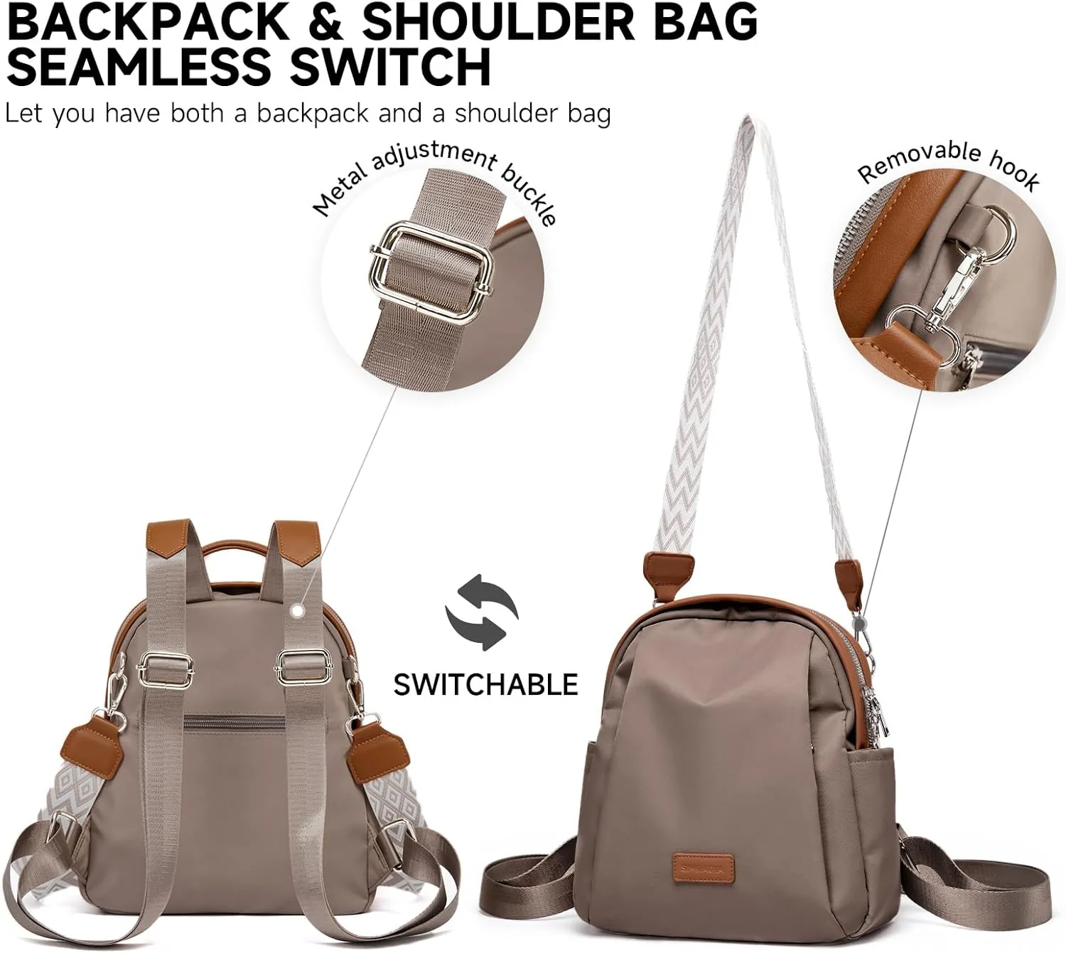 Backpack Purse for Women Anti-theft bag for Ladies Waterproof Convertible Travel Shoulder Bag Lightweight (Grey)