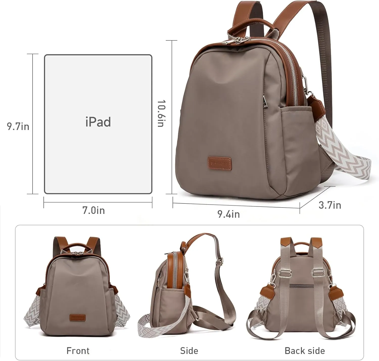 Backpack Purse for Women Anti-theft bag for Ladies Waterproof Convertible Travel Shoulder Bag Lightweight (Grey)