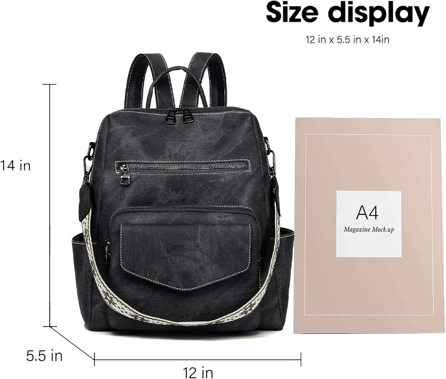 Backpack Purse for Women Leather Backpack Ladies Fashion Handbag Designer Shoulder Bag Small Travel Bag Black