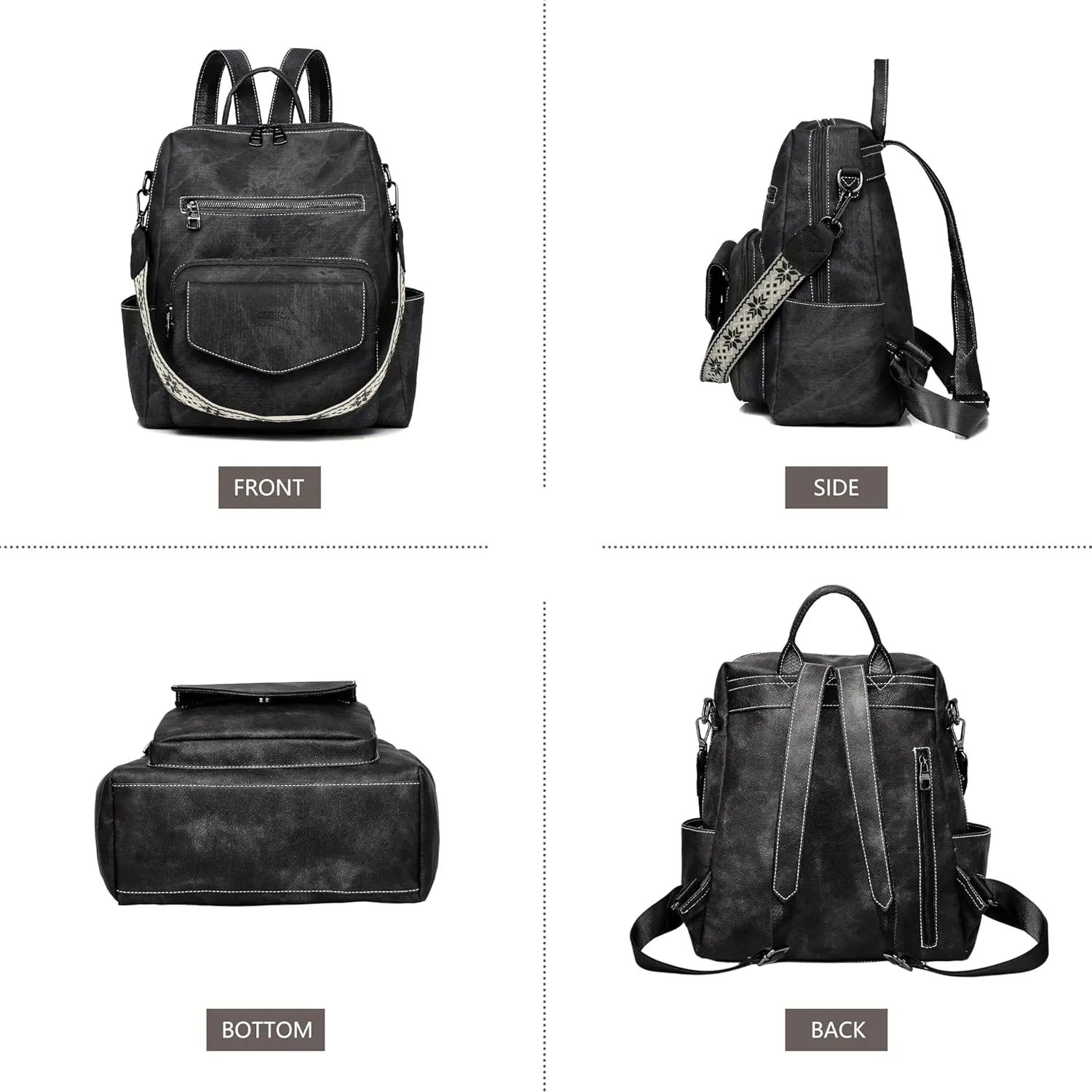Backpack Purse for Women Leather Backpack Ladies Fashion Handbag Designer Shoulder Bag Small Travel Bag Black