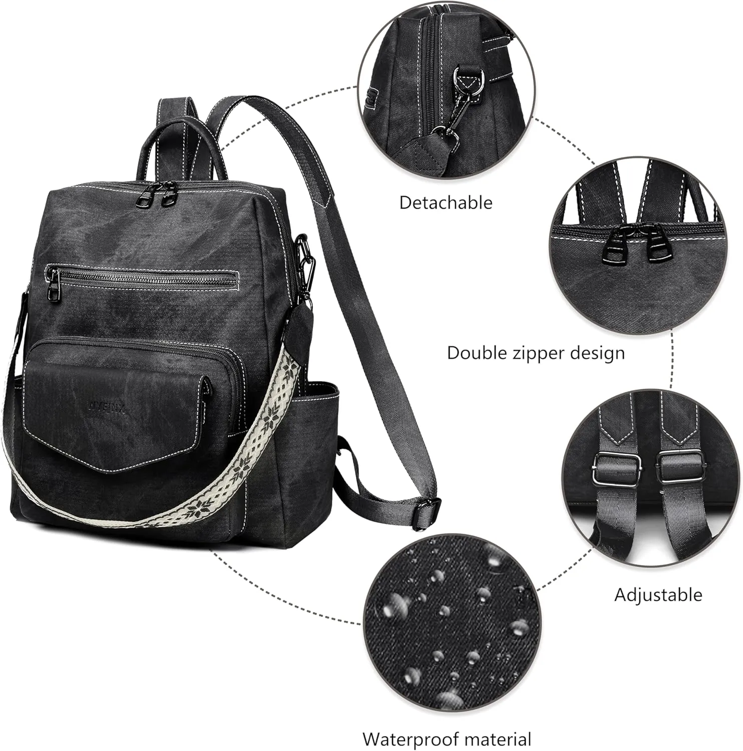 Backpack Purse for Women Leather Backpack Ladies Fashion Handbag Designer Shoulder Bag Small Travel Bag Black