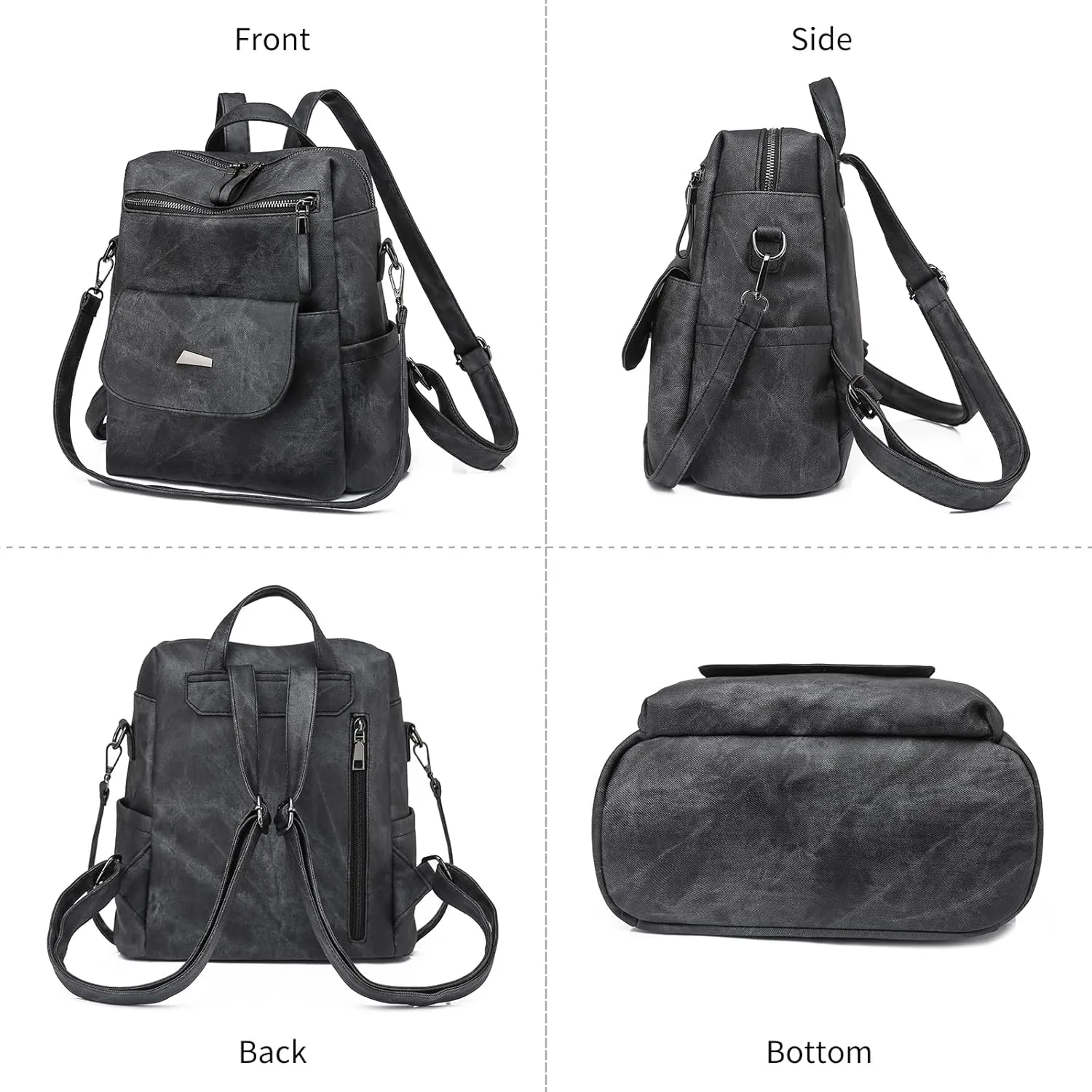 Backpack Purse for Women, PU Leather Backpack Purse, Fashion Travel Anti Theft Backpack, Multipurpose Lightweight Waterproof Convertible Purse Shoulder Bag Handbag, Black