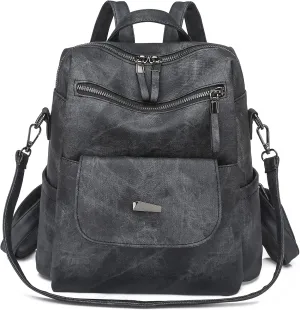 Backpack Purse for Women, PU Leather Backpack Purse, Fashion Travel Anti Theft Backpack, Multipurpose Lightweight Waterproof Convertible Purse Shoulder Bag Handbag, Black