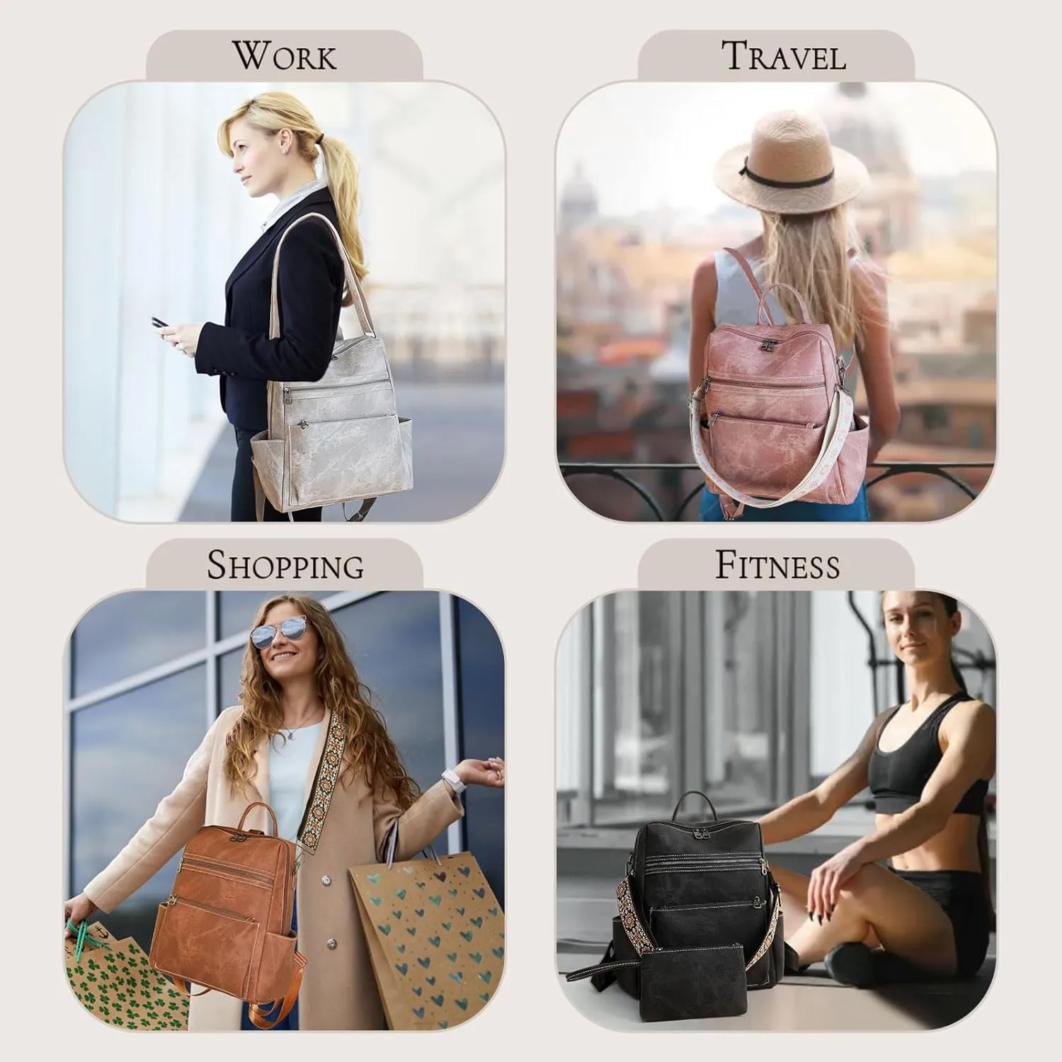 Backpack Purse for Women, Waterproof PU Leather Backpack, Anti-Theft Women Backpack, Lightweight Fashion Multipurpose Convertible Travel Backpack Purse Shoulder Bag Handbag, Brown