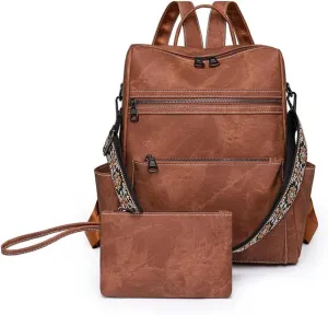 Backpack Purse for Women, Waterproof PU Leather Backpack, Anti-Theft Women Backpack, Lightweight Fashion Multipurpose Convertible Travel Backpack Purse Shoulder Bag Handbag, Brown
