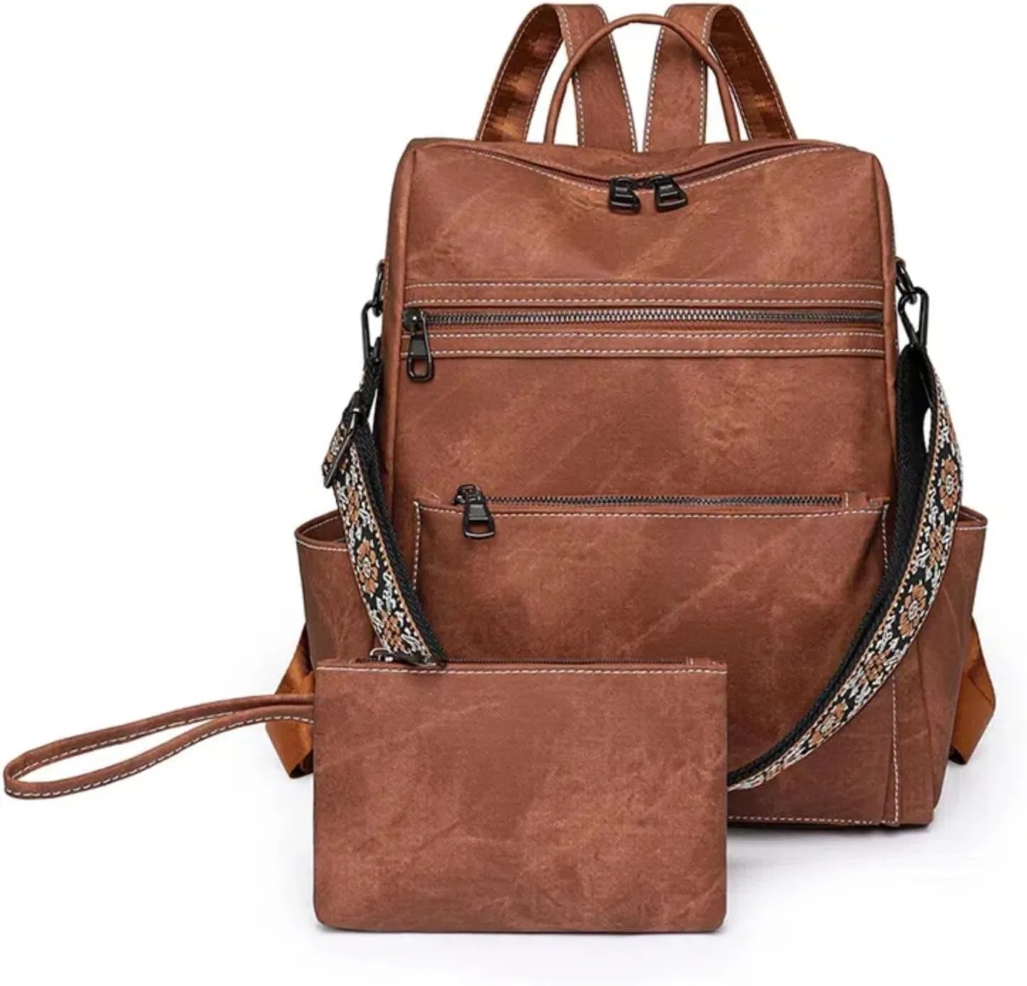 Backpack Purse for Women, Waterproof PU Leather Backpack, Anti-Theft Women Backpack, Lightweight Fashion Multipurpose Convertible Travel Backpack Purse Shoulder Bag Handbag, Brown