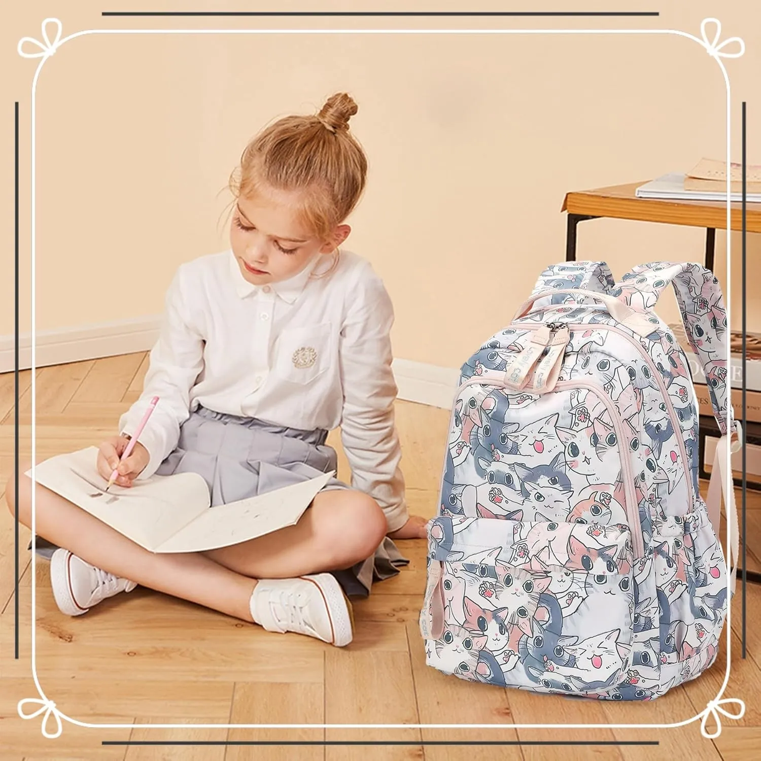 Backpacks for Girls Cute Cat Backpack Elementary School Backpack Students Bookbag for Girls
