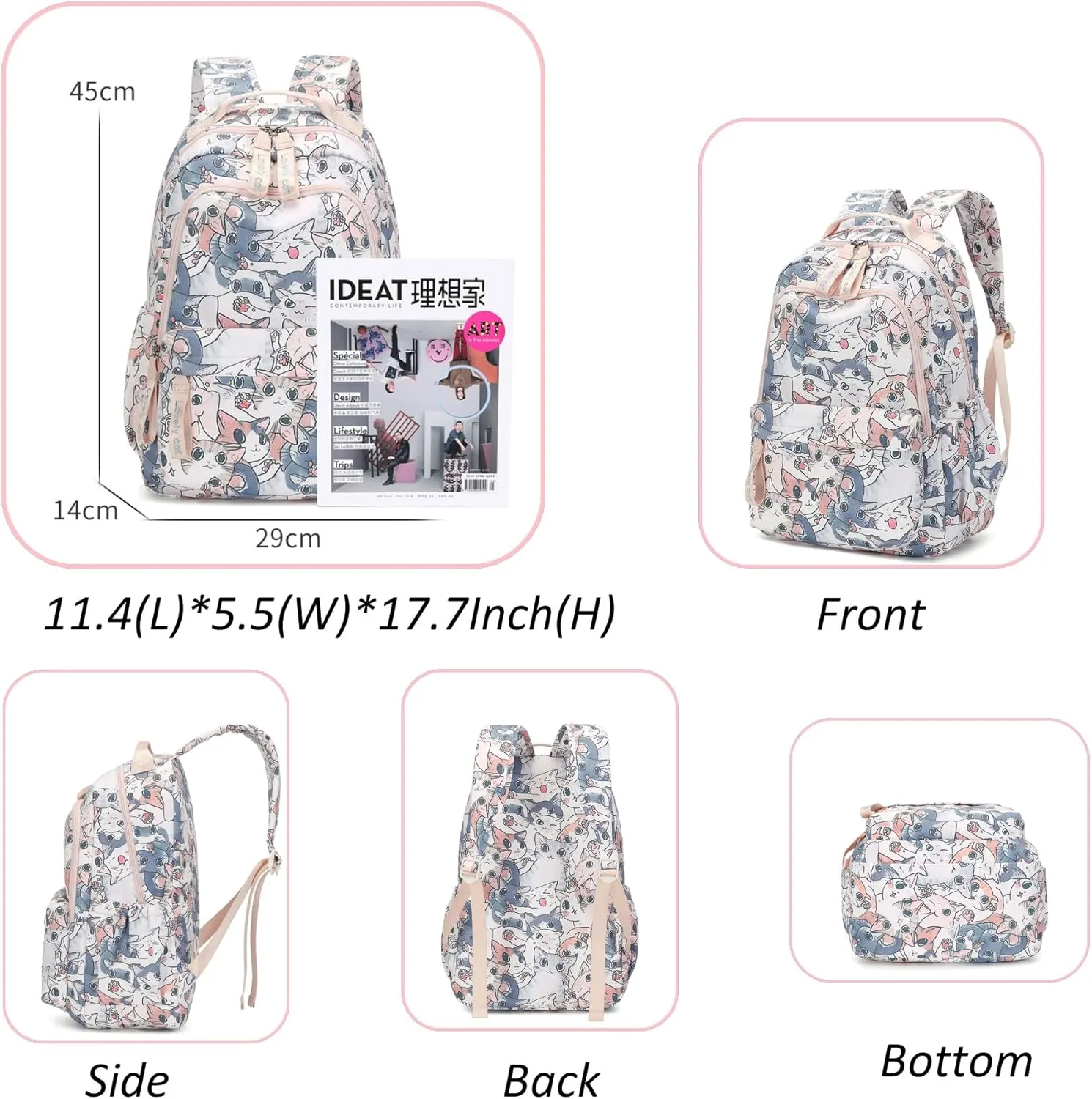 Backpacks for Girls Cute Cat Backpack Elementary School Backpack Students Bookbag for Girls