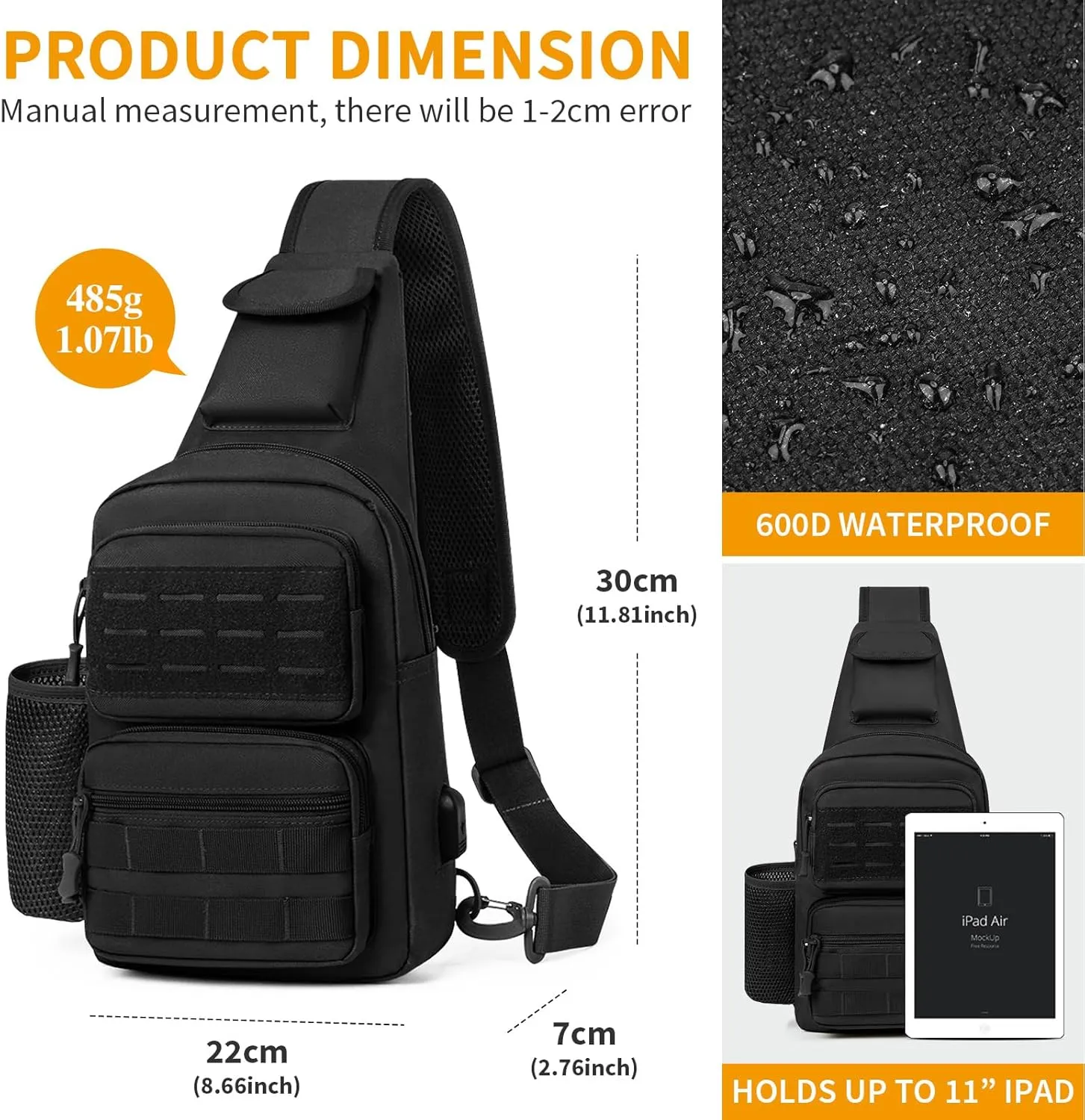 BAIGIO Tactical EDC Sling Bag Military One Strap Shoulder Backpack Molle Range Bags Chest Pack (#01-Black)
