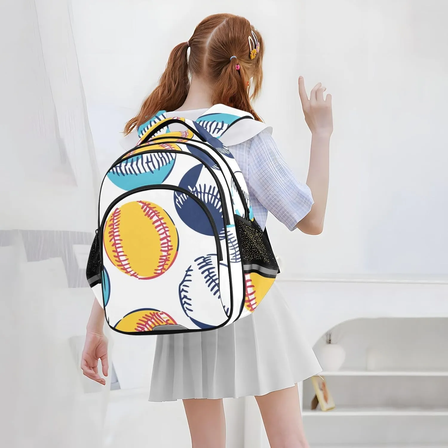 Baseballs Bright Colors Kids Backpacks for Girls Boys Elementary School Backpack Bookbag for School Travel Hiking Camping