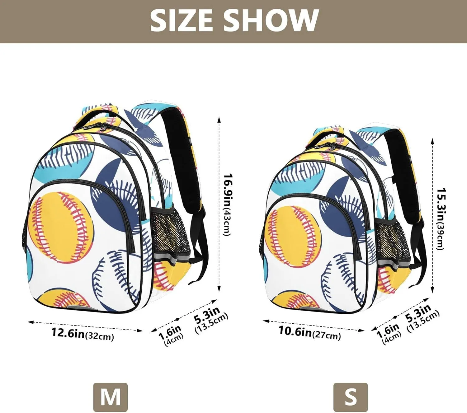 Baseballs Bright Colors Kids Backpacks for Girls Boys Elementary School Backpack Bookbag for School Travel Hiking Camping