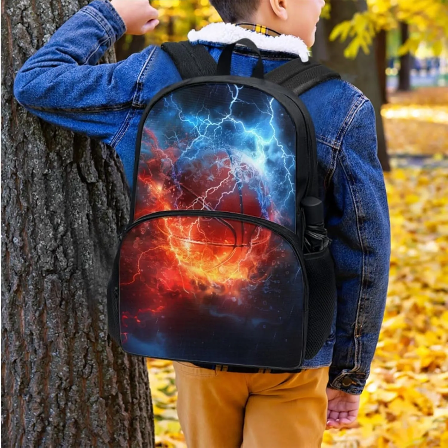 Basketball Print Kids Backpack for Boys Sports Theme School Bag with Lunch Box Pencil Case Water Bottle Sleeve 4 in 1 Book Bag Kids Schoolbag Set Insulated Lunc Tote Camping Sling Bag