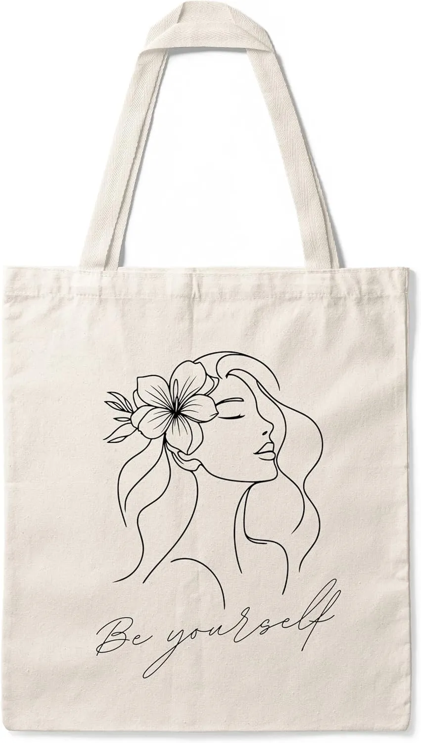 Be Yourself Tote Bag – Minimalist Line Art Design – 100% Cotton Reusable Bag – Available in Standard & Large Sizes – Zipper & Open Variants T-009