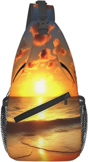 Beach Sunrise Crossbody Bags for Men Women Fashion Sling Backpack Casual Chest Bag Travel Hiking Daypack