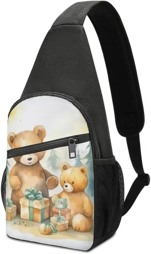 Bear in Gift Pile Sling Bag Sport Backpack Hiking Daypack Casual Chest Packs Crossbody Bag for Men Women
