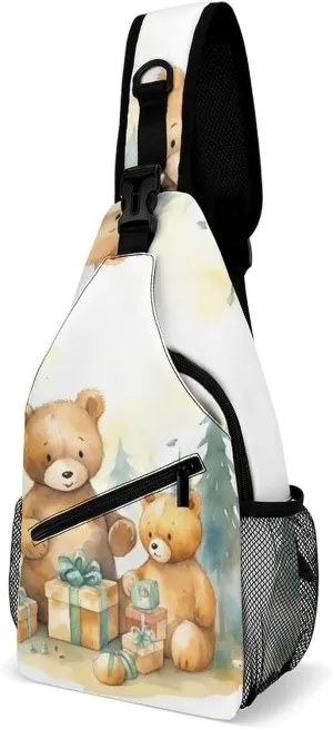 Bear in Gift Pile Sling Bag Sport Backpack Hiking Daypack Casual Chest Packs Crossbody Bag for Men Women