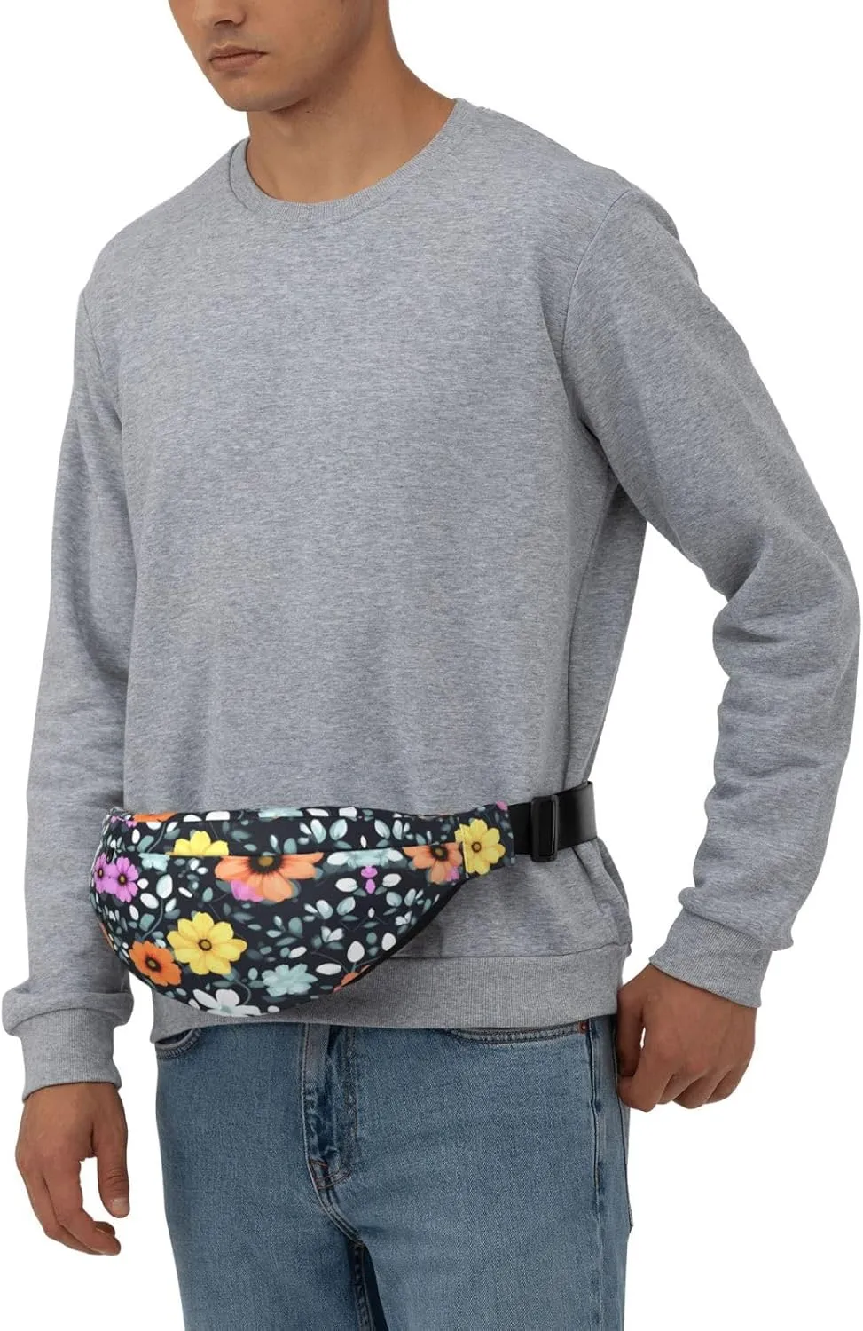Beautiful Colourful Flowers Print Large Crossbody Fanny Pack, Cute Waterproof Waist Pack Belt Bag For Men, Women, Stylish Running Accessory