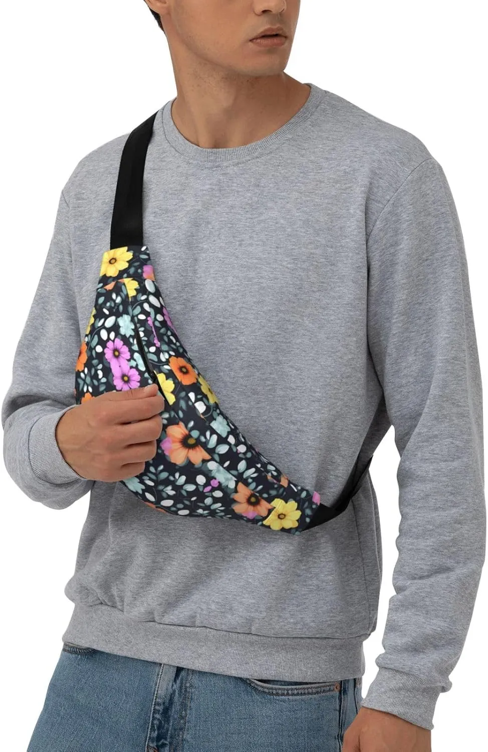 Beautiful Colourful Flowers Print Large Crossbody Fanny Pack, Cute Waterproof Waist Pack Belt Bag For Men, Women, Stylish Running Accessory