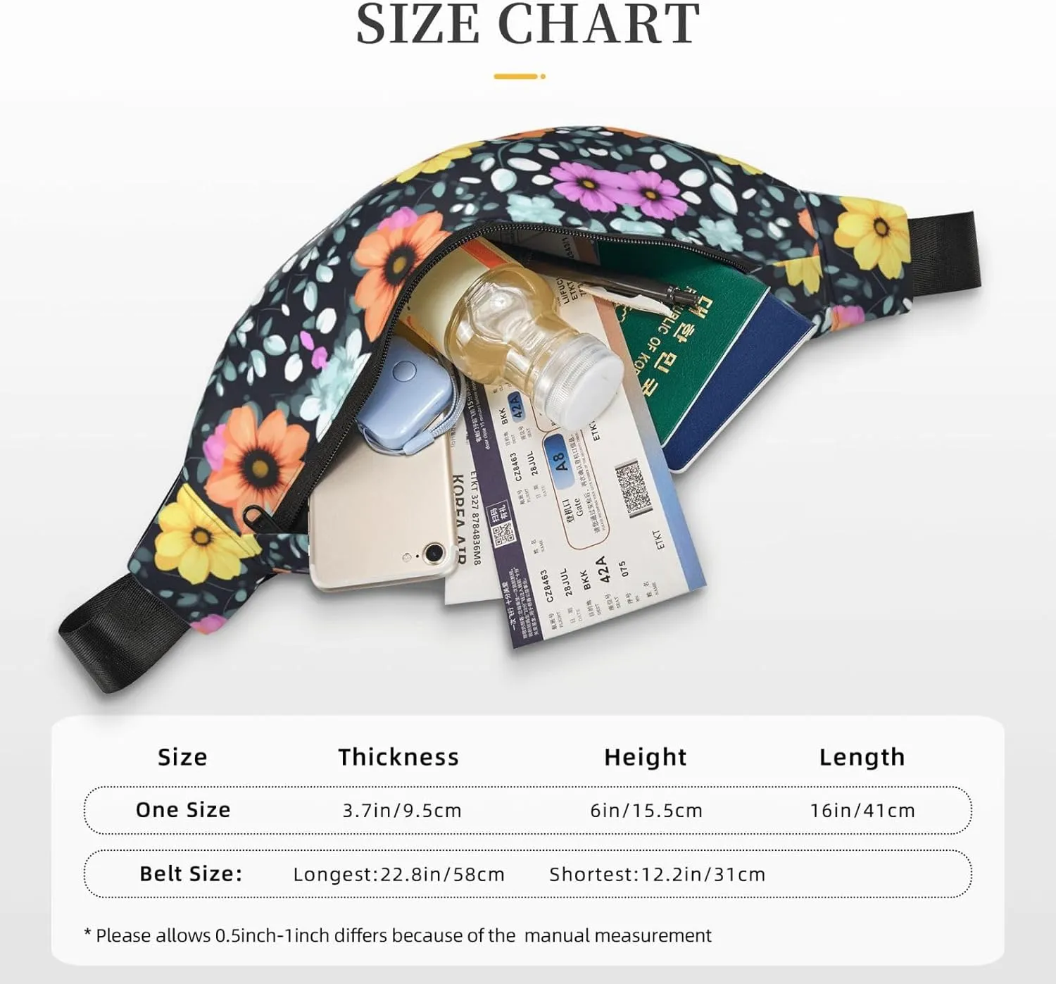 Beautiful Colourful Flowers Print Large Crossbody Fanny Pack, Cute Waterproof Waist Pack Belt Bag For Men, Women, Stylish Running Accessory