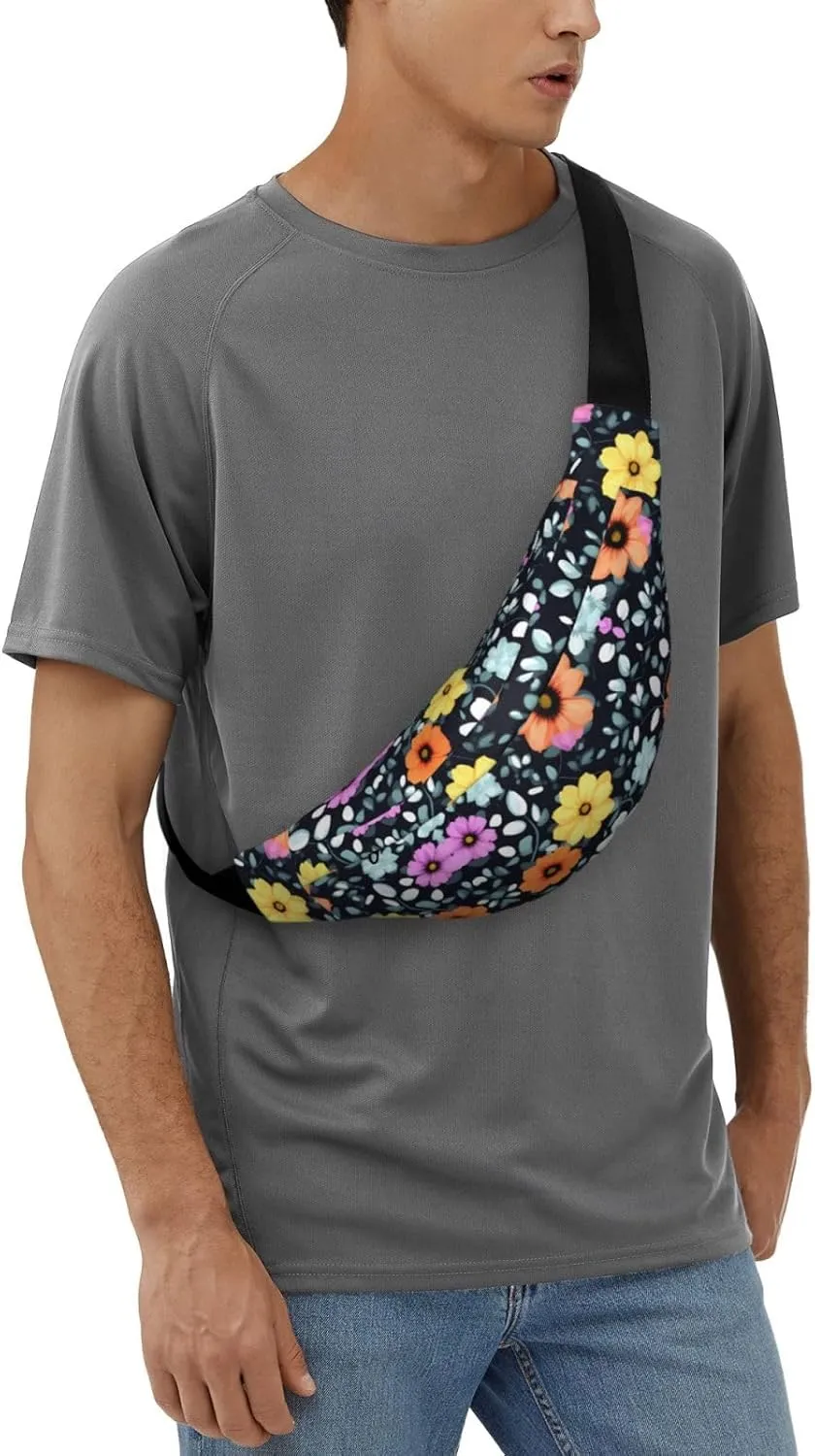 Beautiful Colourful Flowers Print Large Crossbody Fanny Pack, Cute Waterproof Waist Pack Belt Bag For Men, Women, Stylish Running Accessory