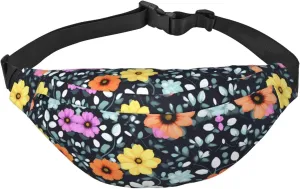 Beautiful Colourful Flowers Print Large Crossbody Fanny Pack, Cute Waterproof Waist Pack Belt Bag For Men, Women, Stylish Running Accessory