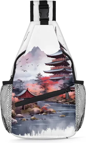 Beautiful Scenic Tower Sling Bag for Women Men Crossbody Sling Backpack Anti Thief Travel Chest Backpack for Hiking Traveling Leisure