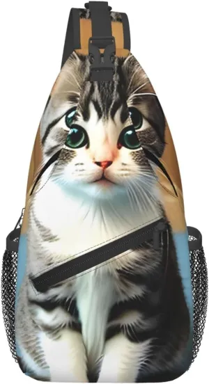 Bedroom kitten Patterned crossbody chest bag, casual hiking shoulder bag, travel crossbody backpack for men and women