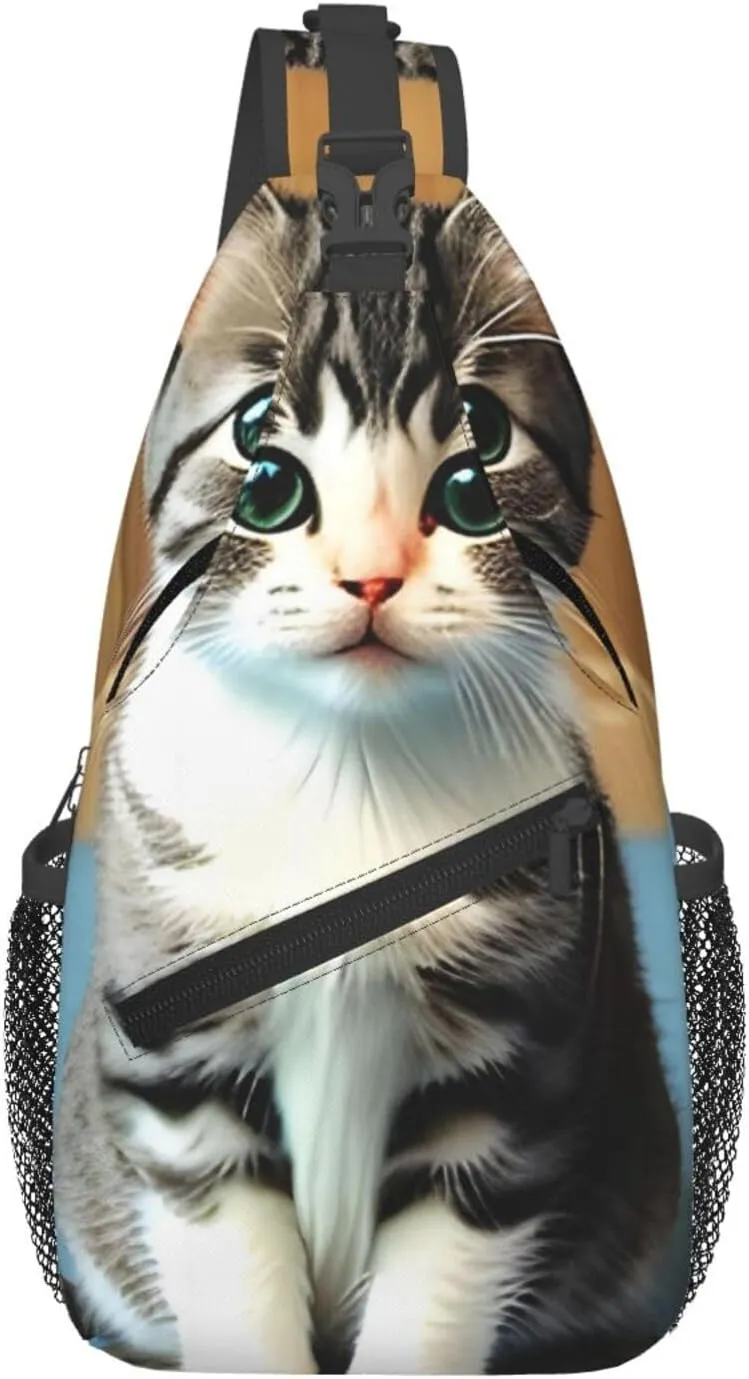 Bedroom kitten Patterned crossbody chest bag, casual hiking shoulder bag, travel crossbody backpack for men and women