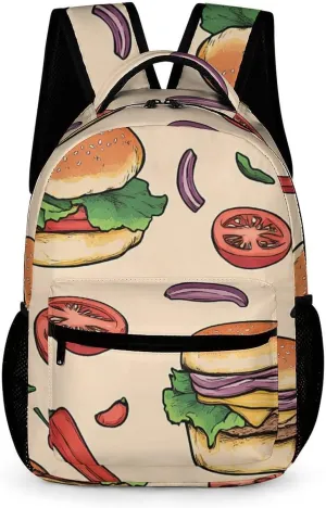 Beef Burger Tomato Peppers Cute Backpack Shoulders Bag Casual Daypacks Travel Back Pack for Camping Hiking