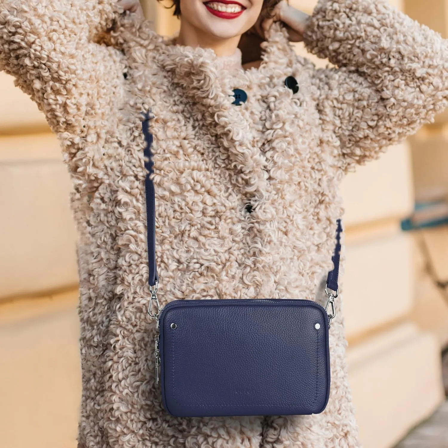 befen Genuine Leather Crossbody Bags for Women, Purses with Built in RFID Wallet Woman Camera Shoulder Bag Handbags