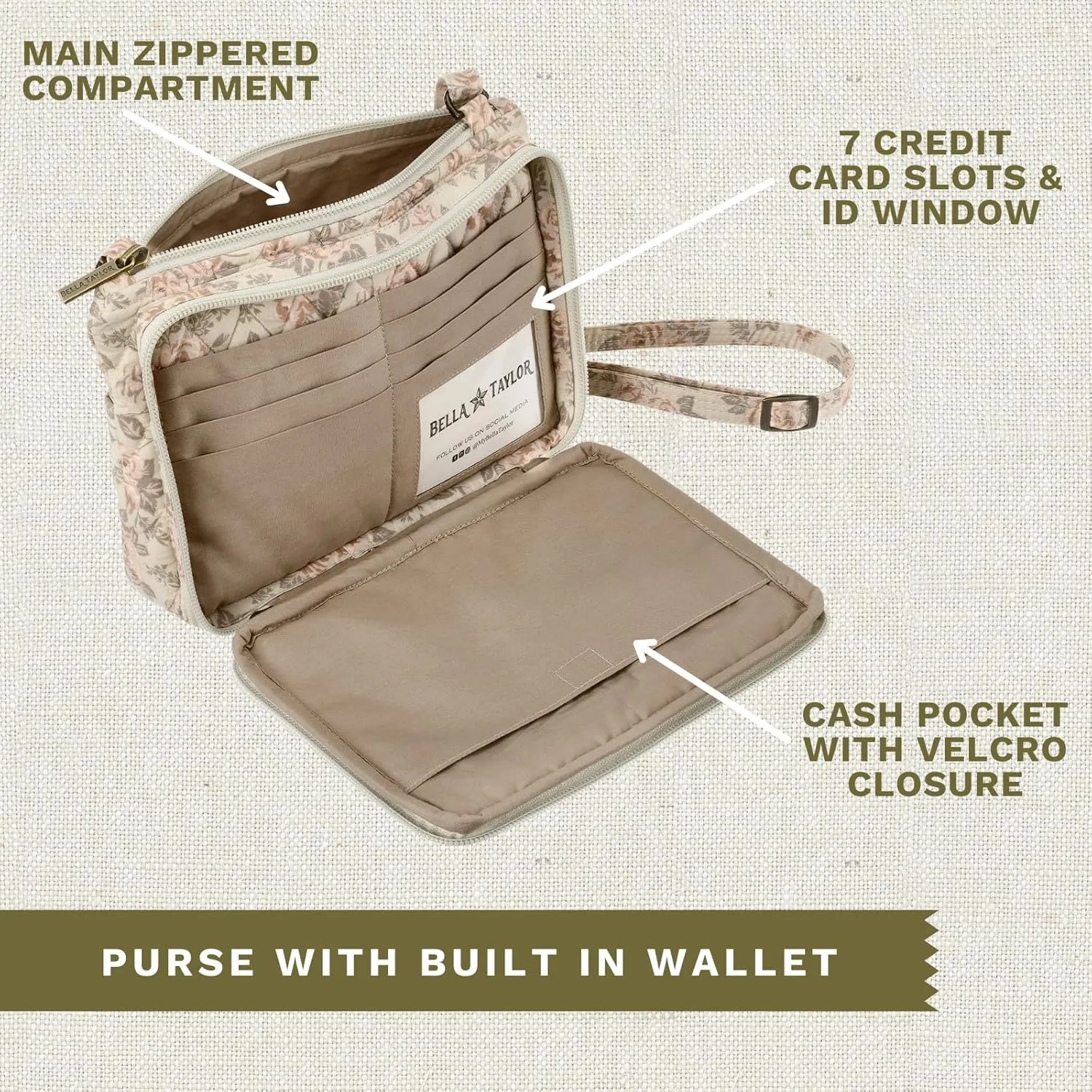Bella Taylor Essentials Crossbody Purse with Built In Wallet