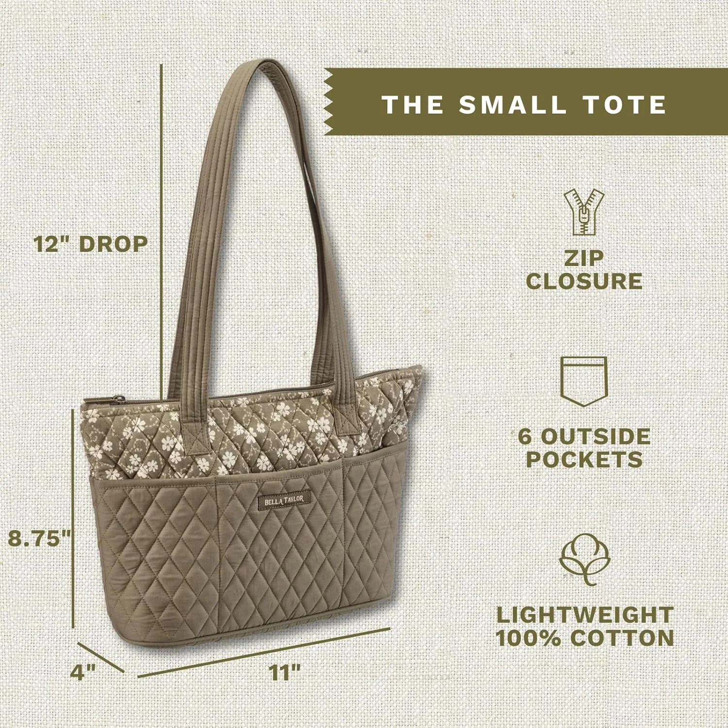 Bella Taylor Small Tote | Lightweight Quilted Fabric Purses for Women